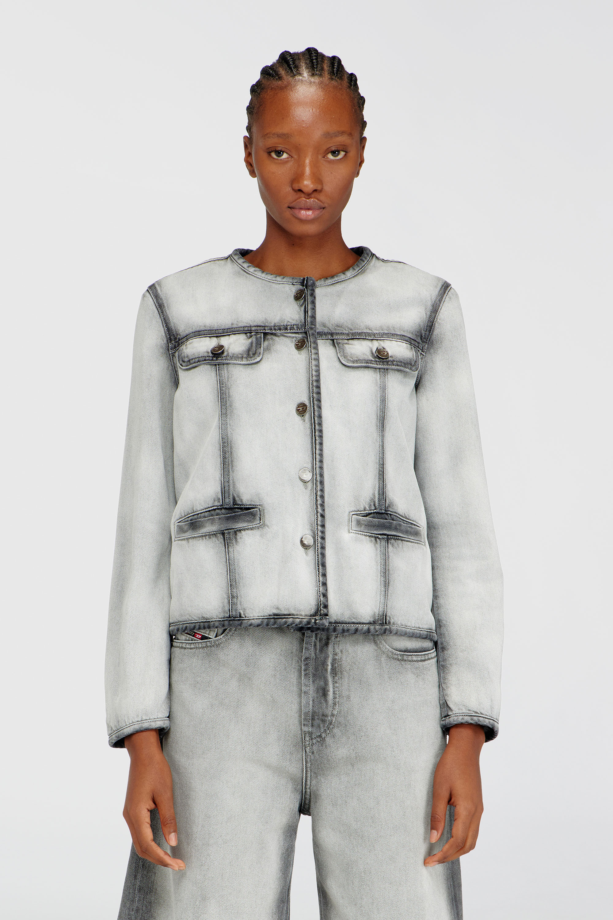 Diesel - DE-GRAFY-FSI, Chaqueta en denim skeleton suave Mujer in Gris - 3