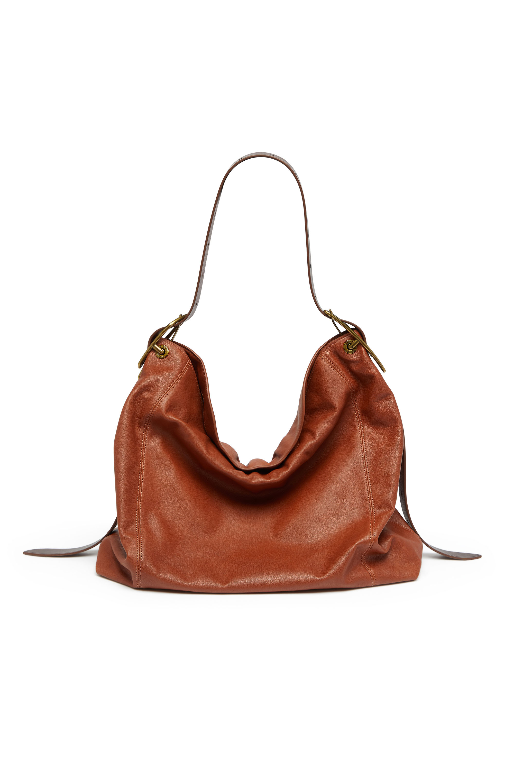 Diesel - D-LINE HOBO L, D-Line-Bolso hobo de piel brillante arrugada Mujer in Marr&oacute;n - 1