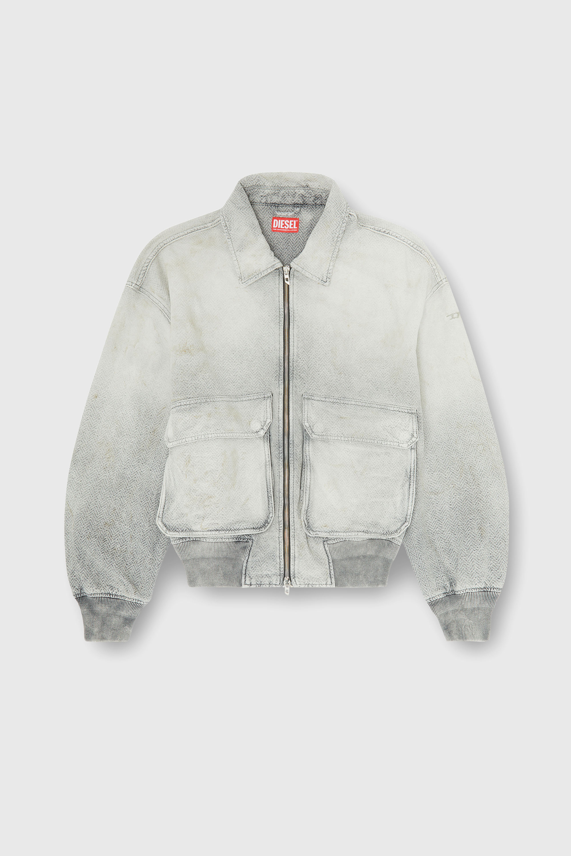 Diesel - D-KURZ, Chaqueta de denim herringbone desgastado Unisex in Gris - 1