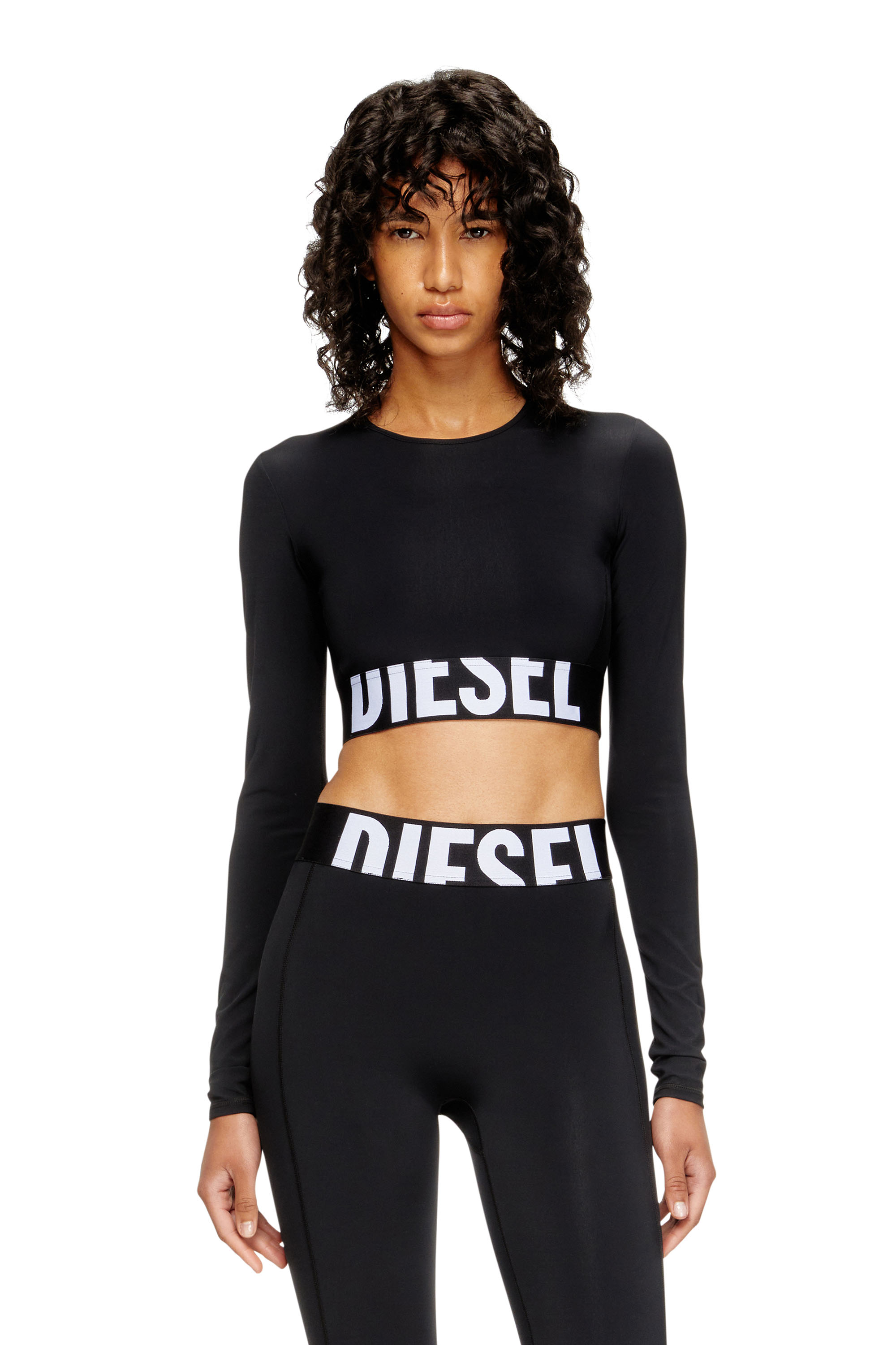Diesel - MELISSA-D-POP, Top corto de microfibra con logotipo recortado Mujer in Negro - 1