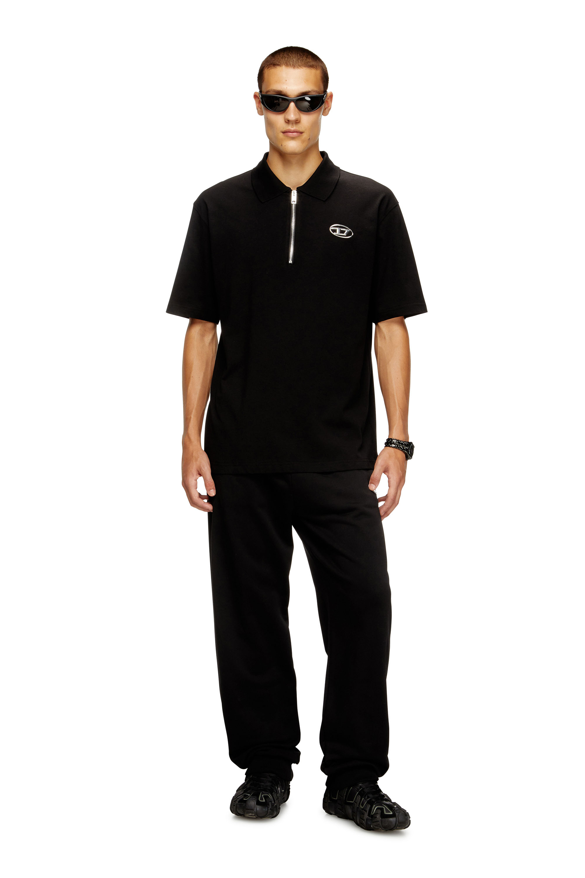 Diesel - T-VOR-OD, Polo con cremallera delantera y logotipo Oval D cortado con láser Hombre in Negro - 1