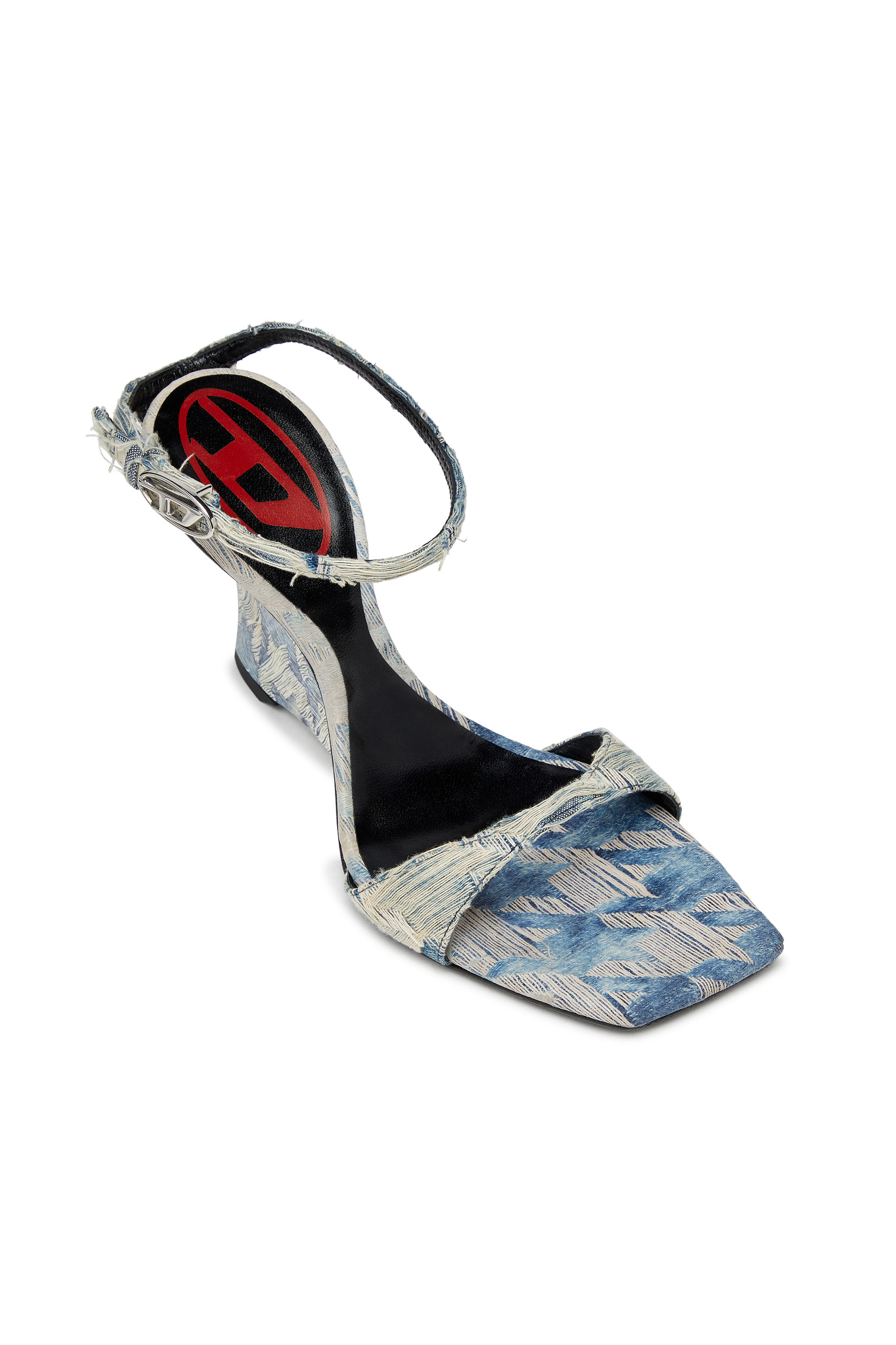 D-AMBER SANDAL WEDGE, Light Blue Diesel - D-AMBER SANDAL WEDGE, Woman's D-Amber-Wedge sandals in jacquard denim in Light Blue - 6