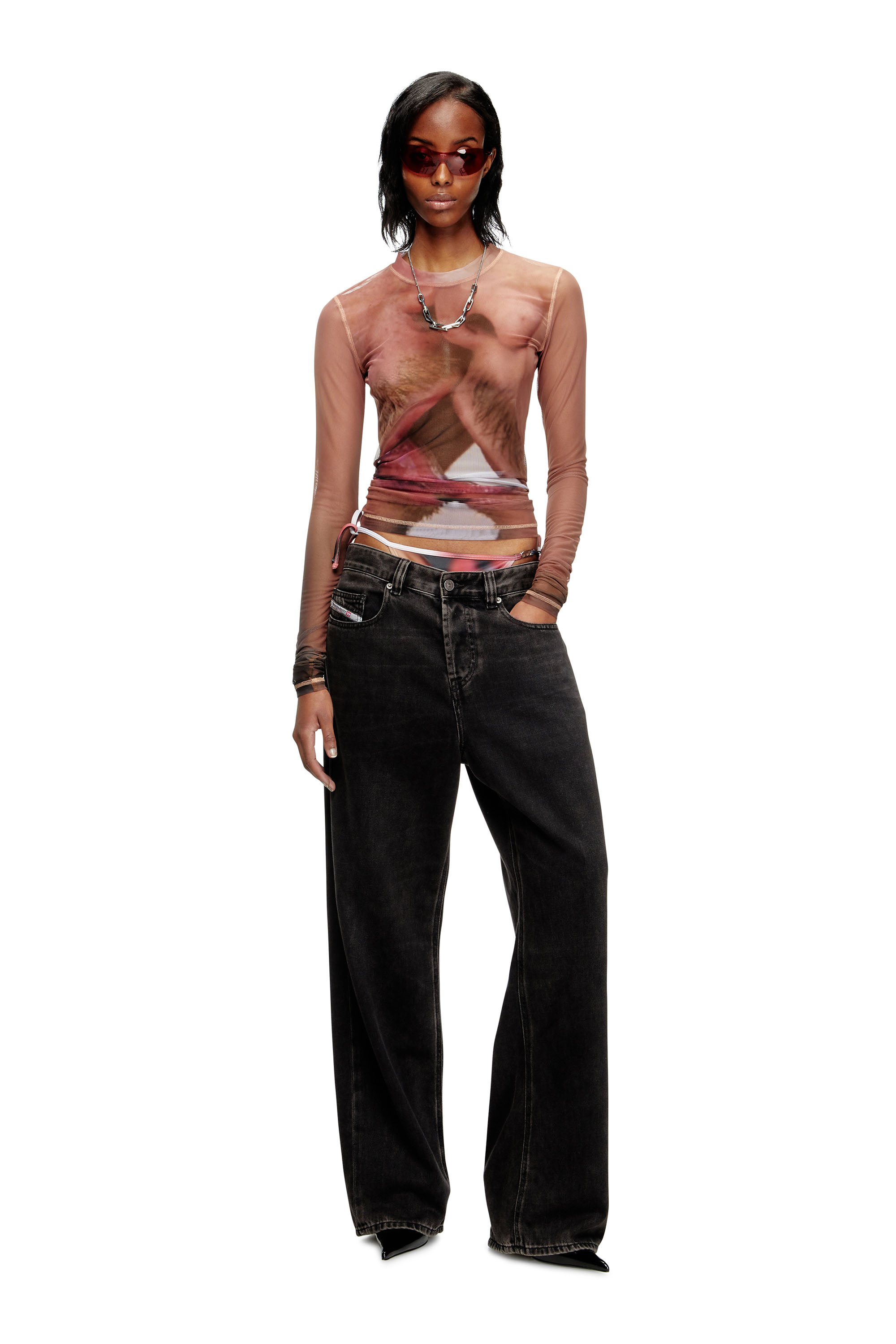 Diesel - PR-T-SIELAR-TOM25-1, Top de manga larga en tejido técnico estampado Unisex in Rosa - 4