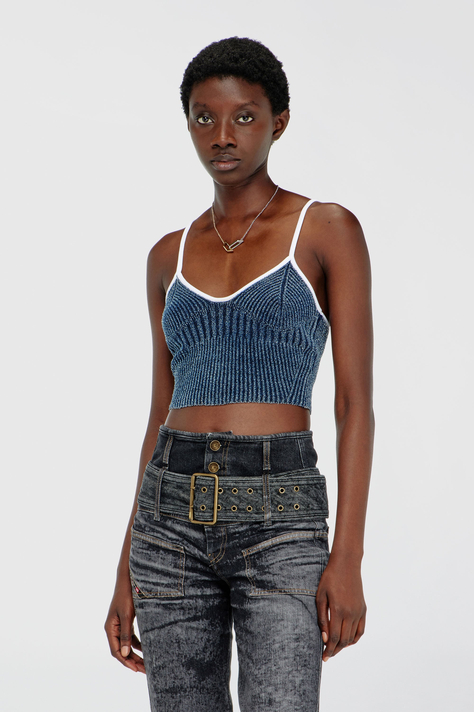 Diesel - M-ESTERE, Crop top de punto acanalado boucl&eacute; &iacute;ndigo Mujer in Multicolor - 1