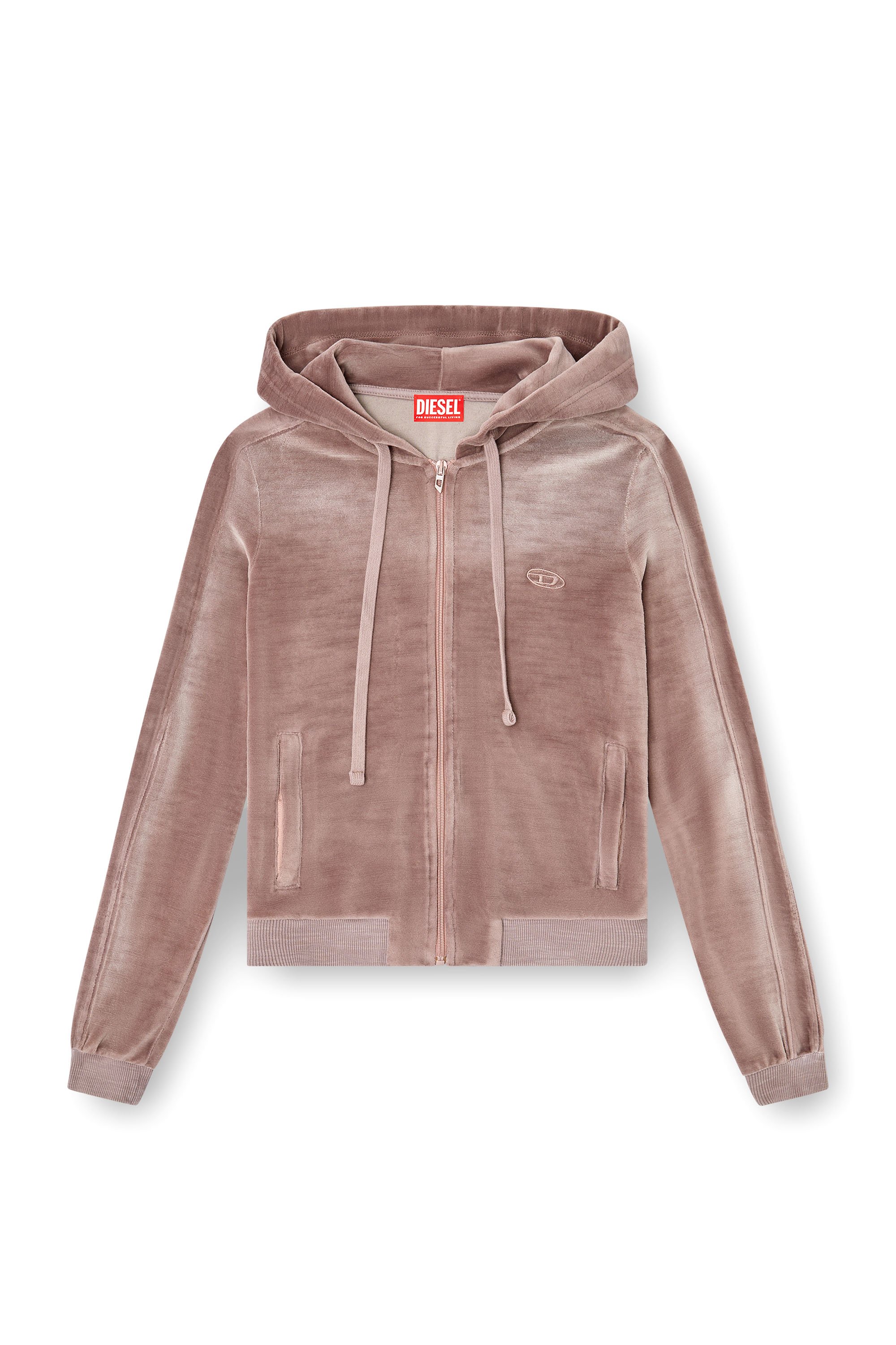 Diesel - F-ELY-Q1, Sudadera con capucha y cremallera de chenilla desteñida Mujer in Rosa - 3