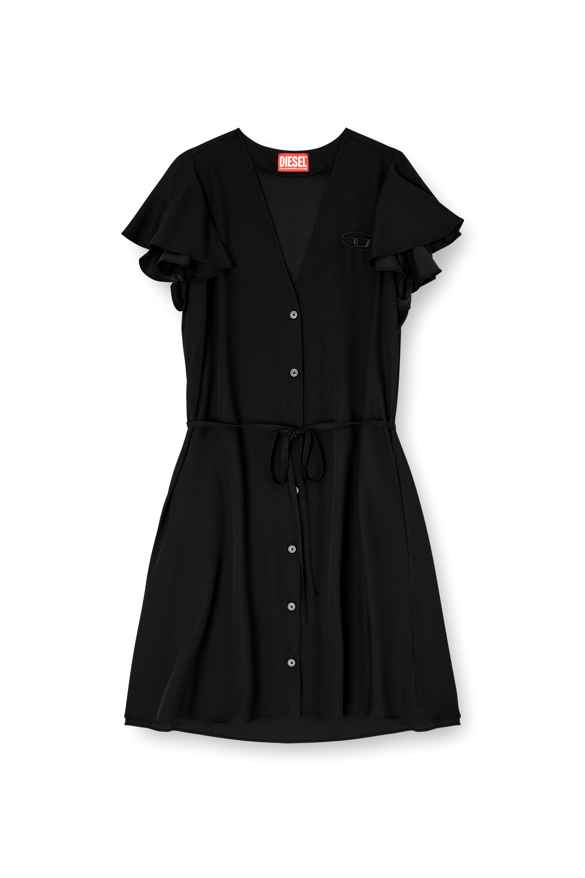 Diesel - D-AIKIRI, Vestido de cupro con escote en V y botones frontales Mujer in Negro - 1