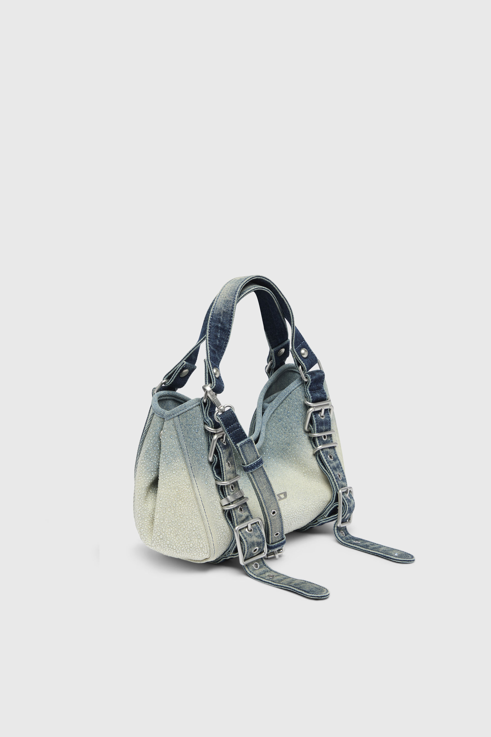 Diesel - D-ONE TOPHANDLE S, D-One-Bolso small con asa superior de denim solarizado con cristales Mujer in Azul marino - 5