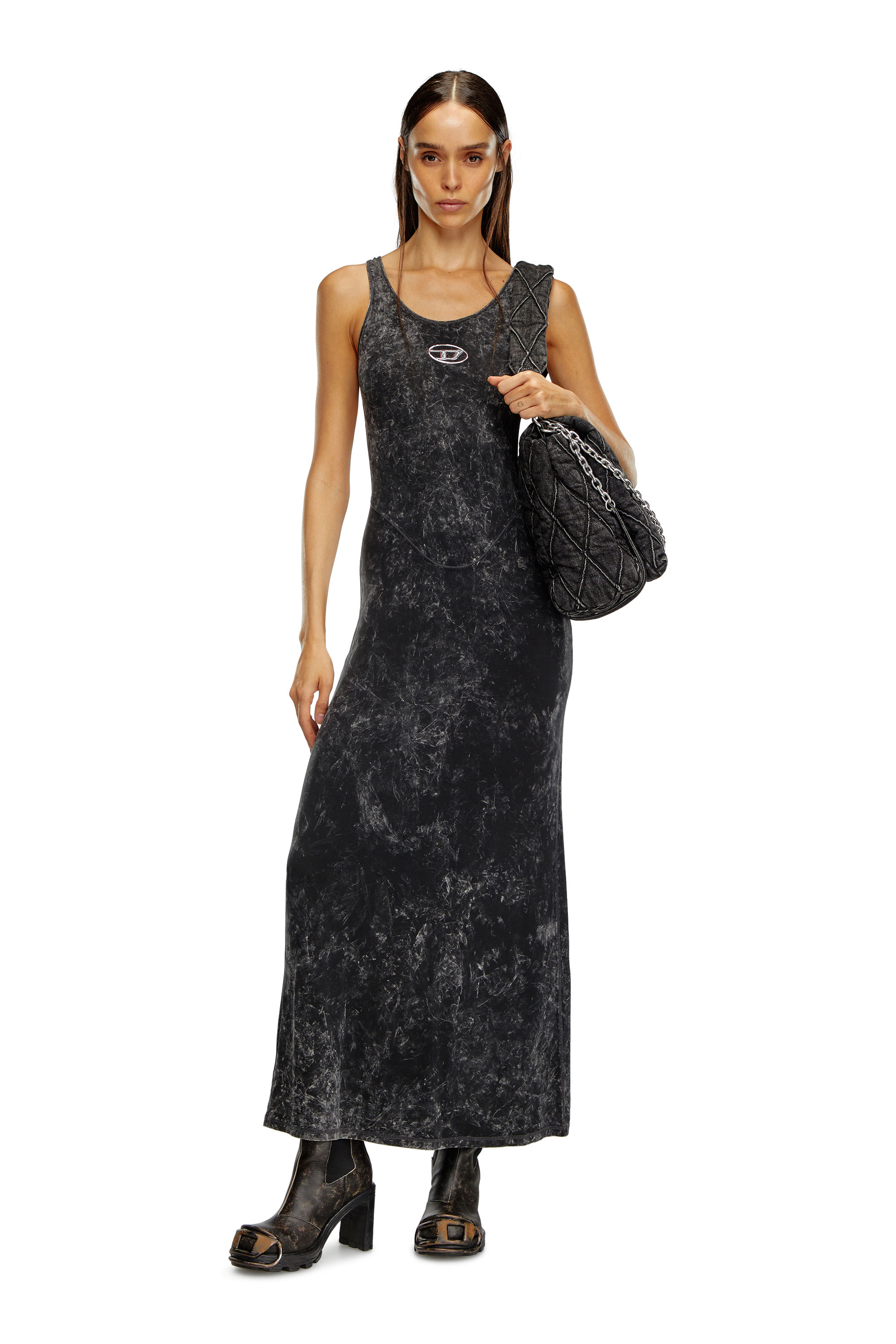 Diesel - D-AVENA-P1, Mujer Maxivestido de tejido elástico tipo mármol in Negro - Image 2