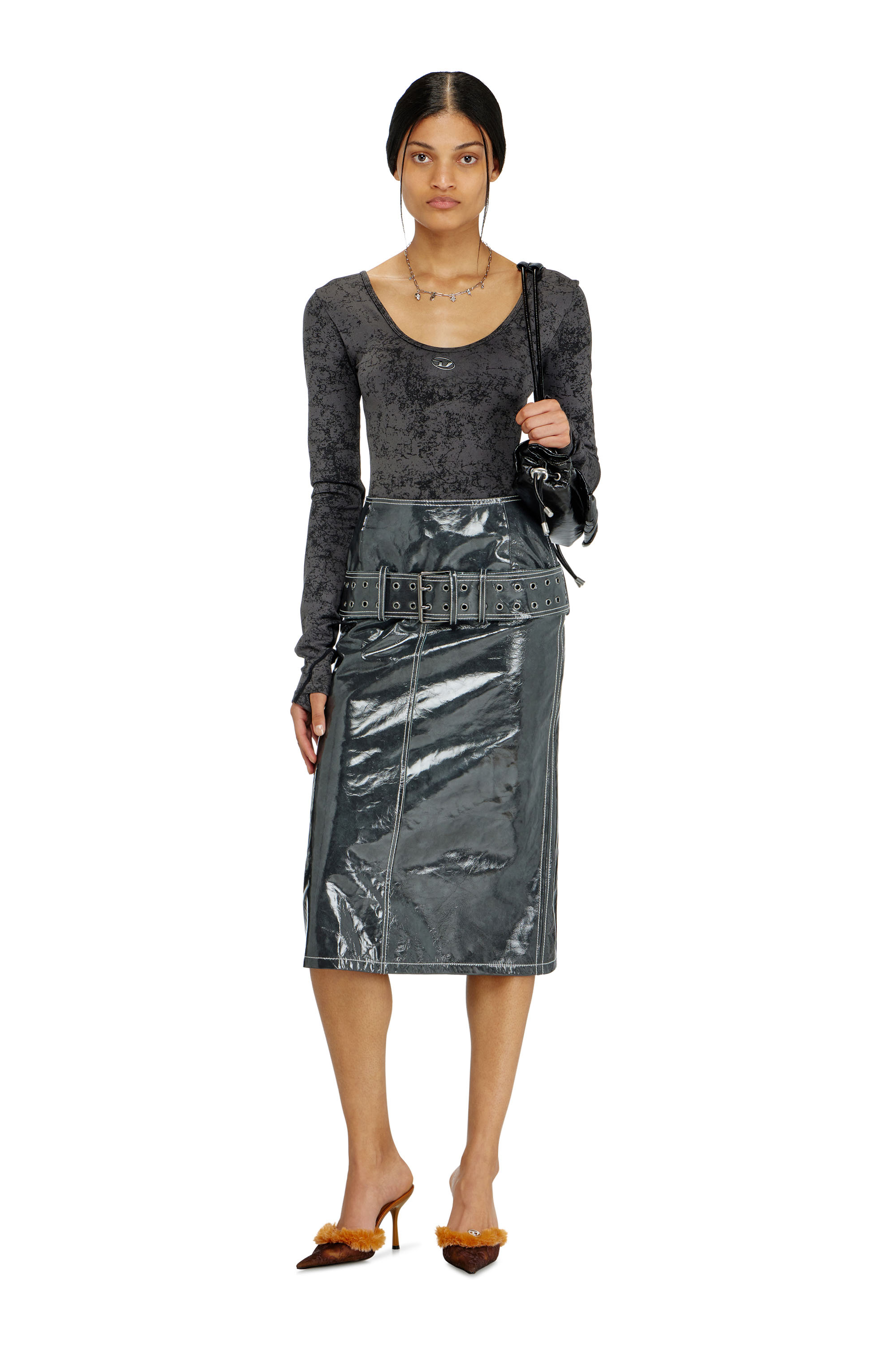 Diesel - IONNA-UTLT, Body de espalda abierta con print utilitario Mujer in Negro - 5