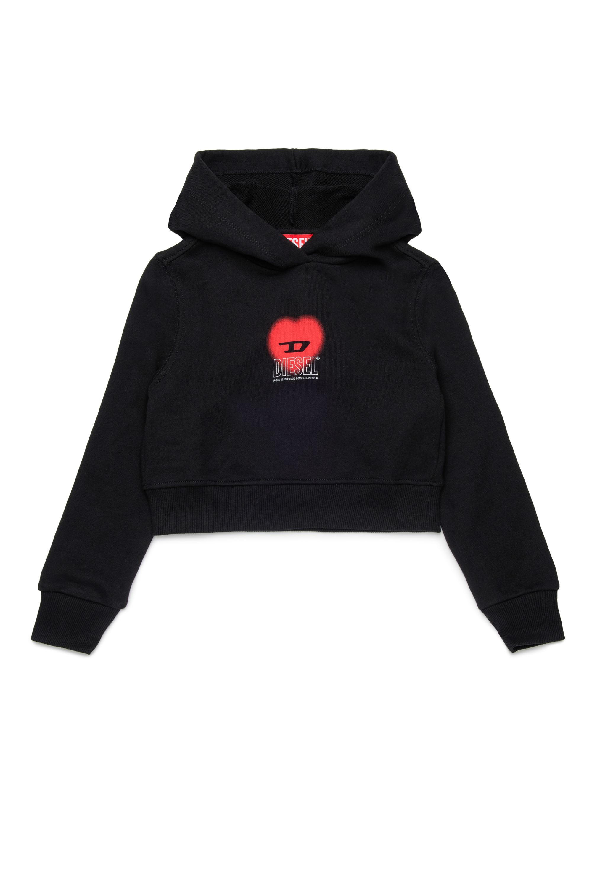 Diesel - SCUOREHOOD, Sudadera con capucha recortada con logotipo de corazón Mujer in Negro - 1