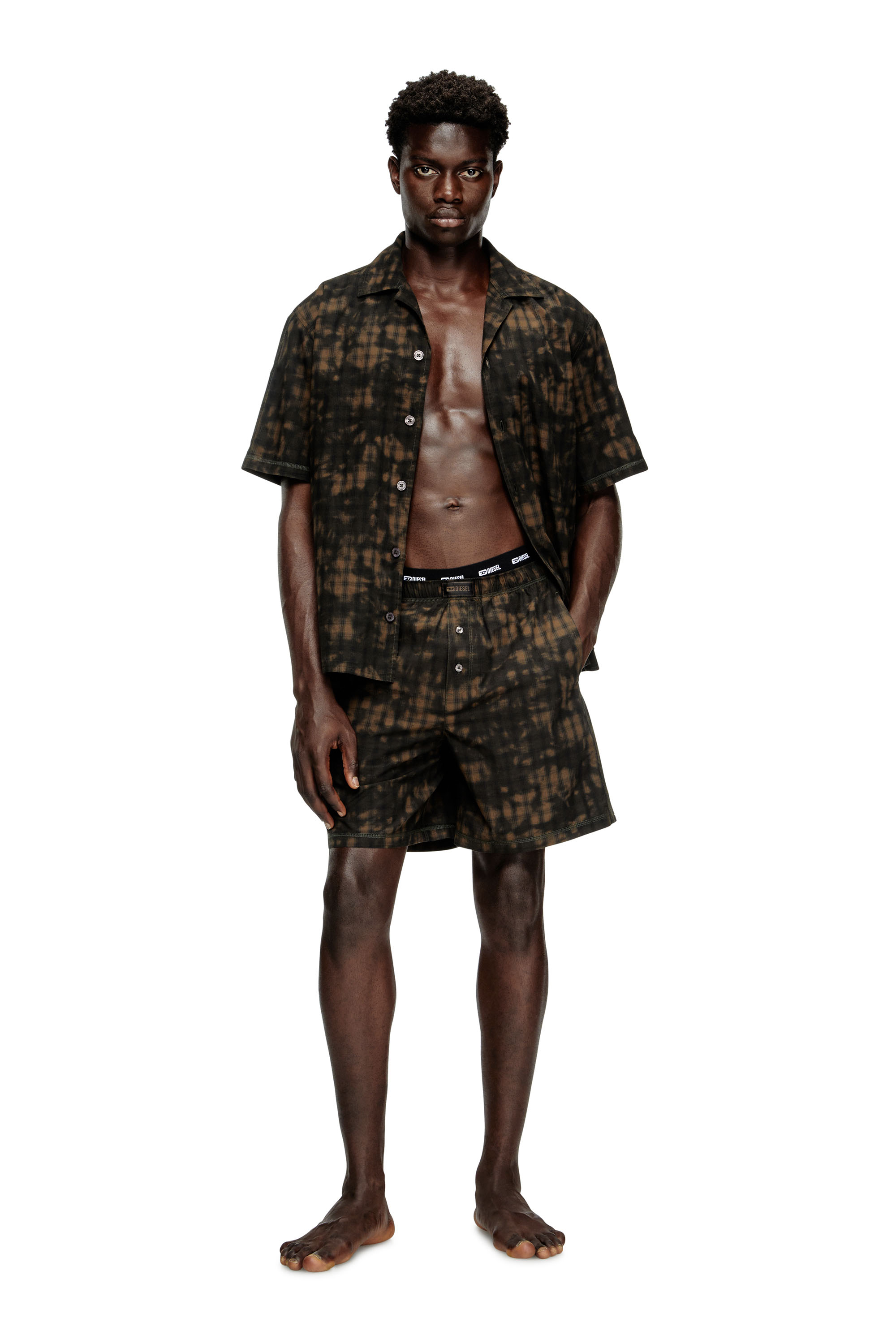 Diesel - SET-HORIEN-UTLT, Pijama corto en algodón con diseño de cuadros y nubes Hombre in Verde - 1