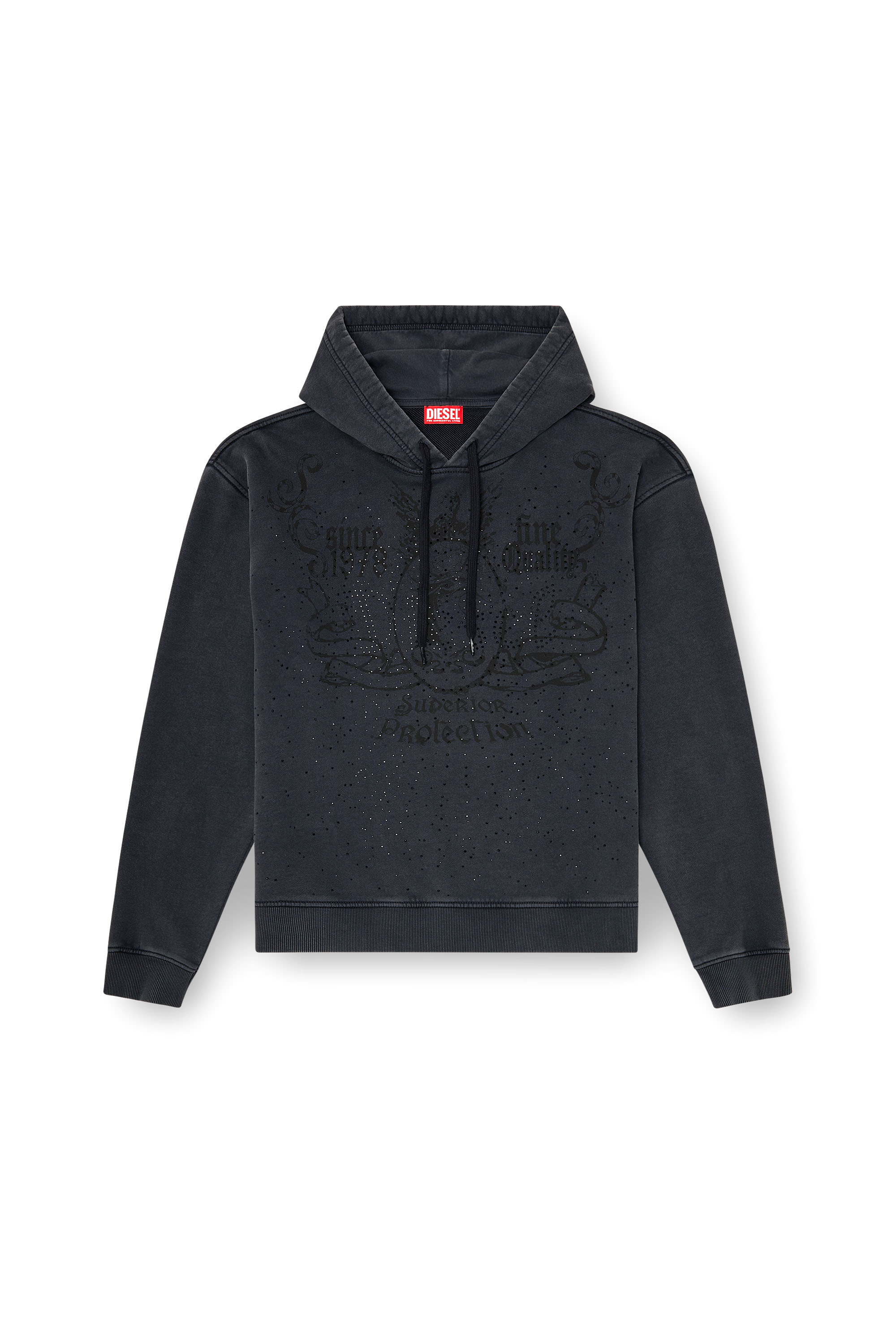 Diesel - S-NORM-HOOD-AA3, Sudadera con capucha estampada y apliques de strass Hombre in Gris - 3