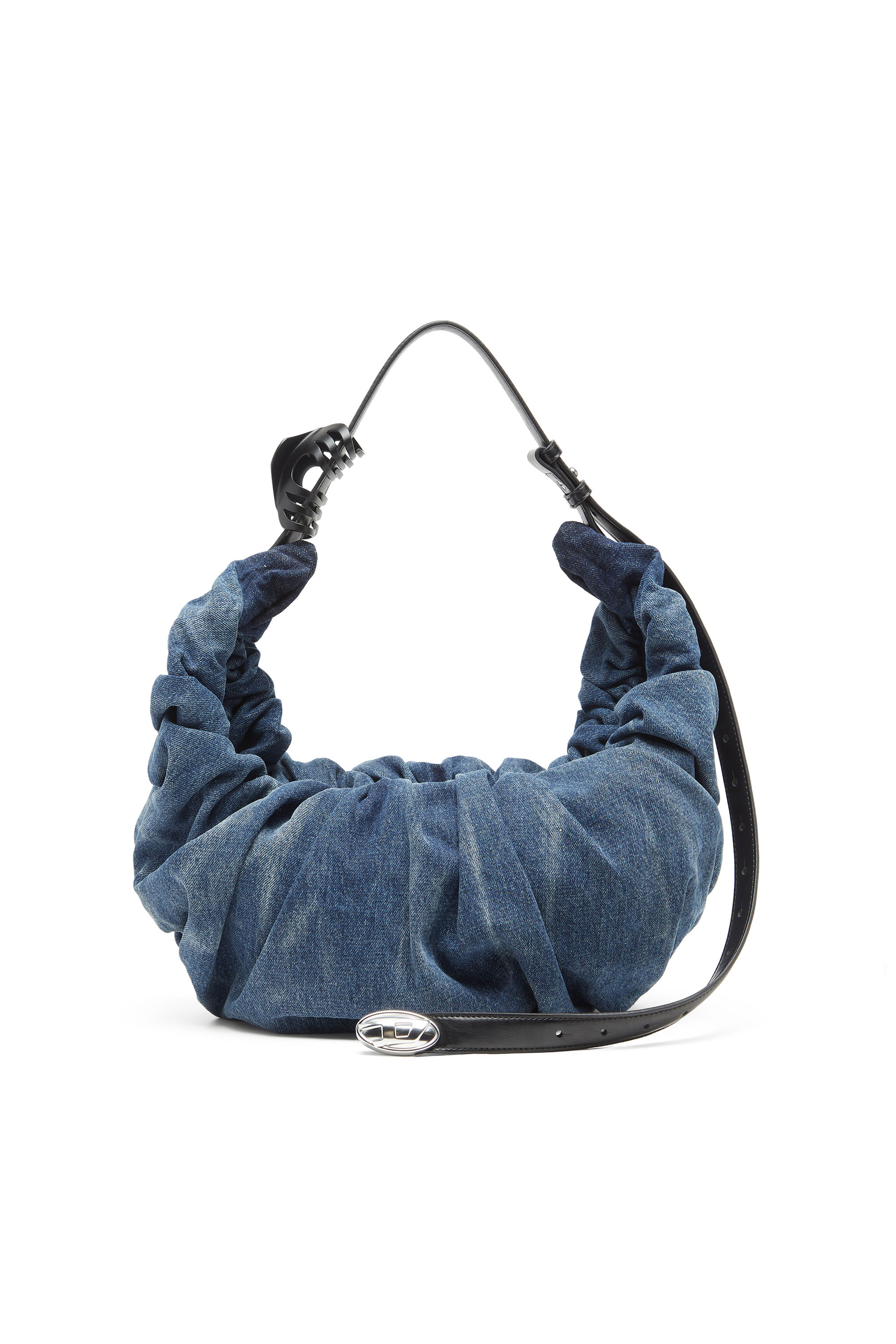 Diesel - GRAB-D HOBO L, Grab-D L-Bolso hobo grande arrugado en denim tratado Mujer in Azul marino - 1