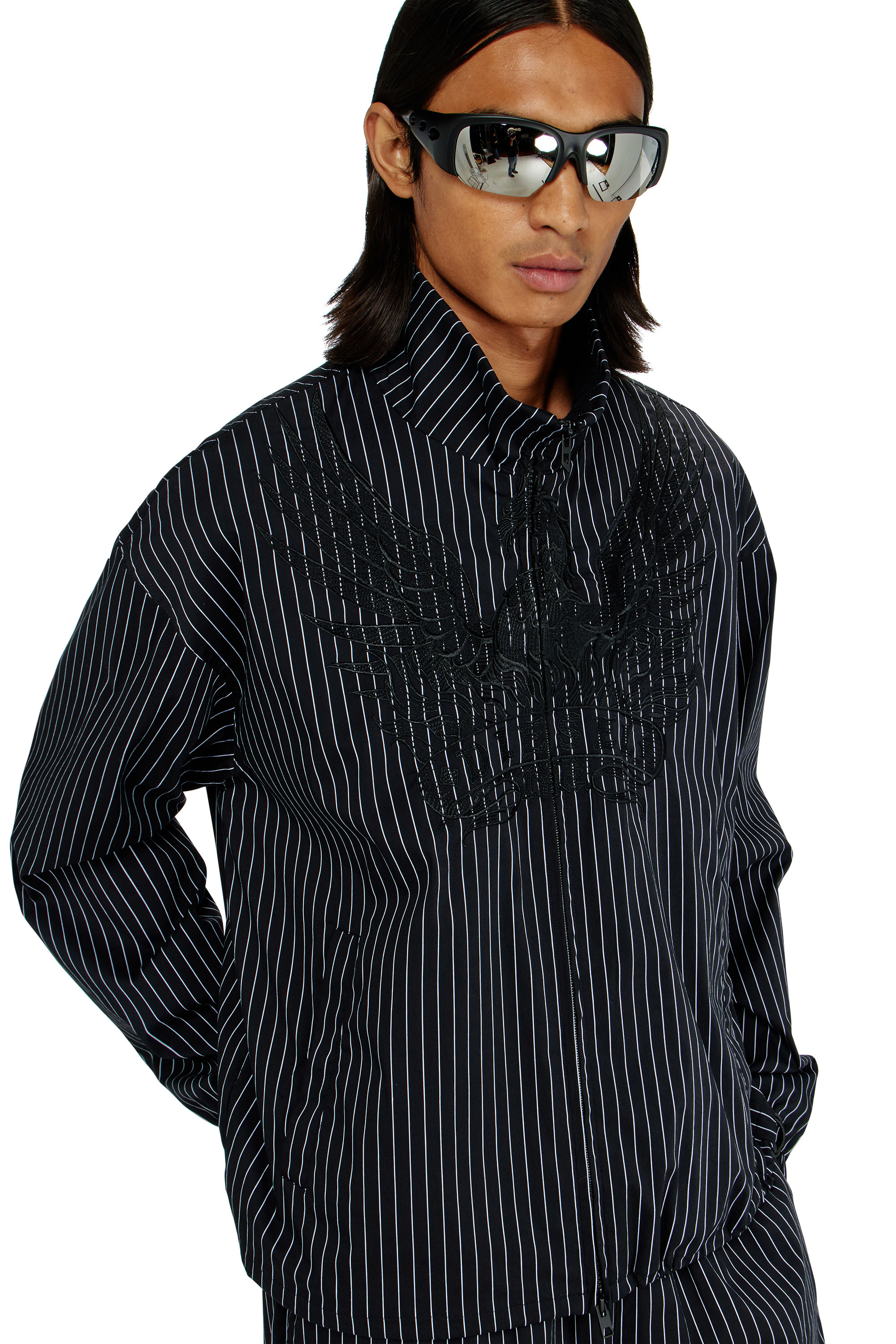 Diesel - J-CORSAR-NJCA, Nylon pinstripe Jacket con bordado de Phoenix Hombre in Negro - 5