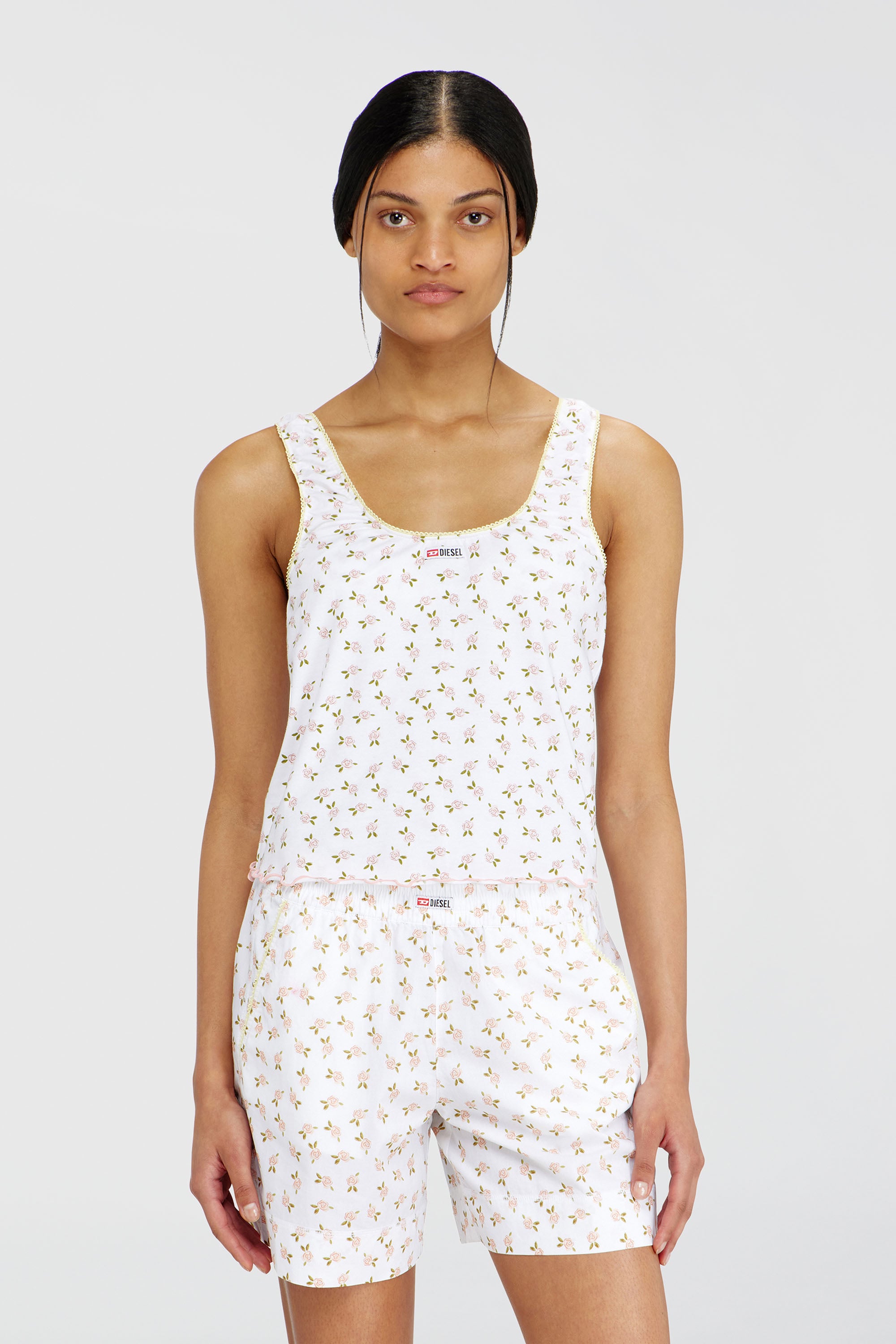 Diesel - GEORGIE-D-CORE, Top de algod&oacute;n stretch con estampado floral Mujer in Blanco - 1