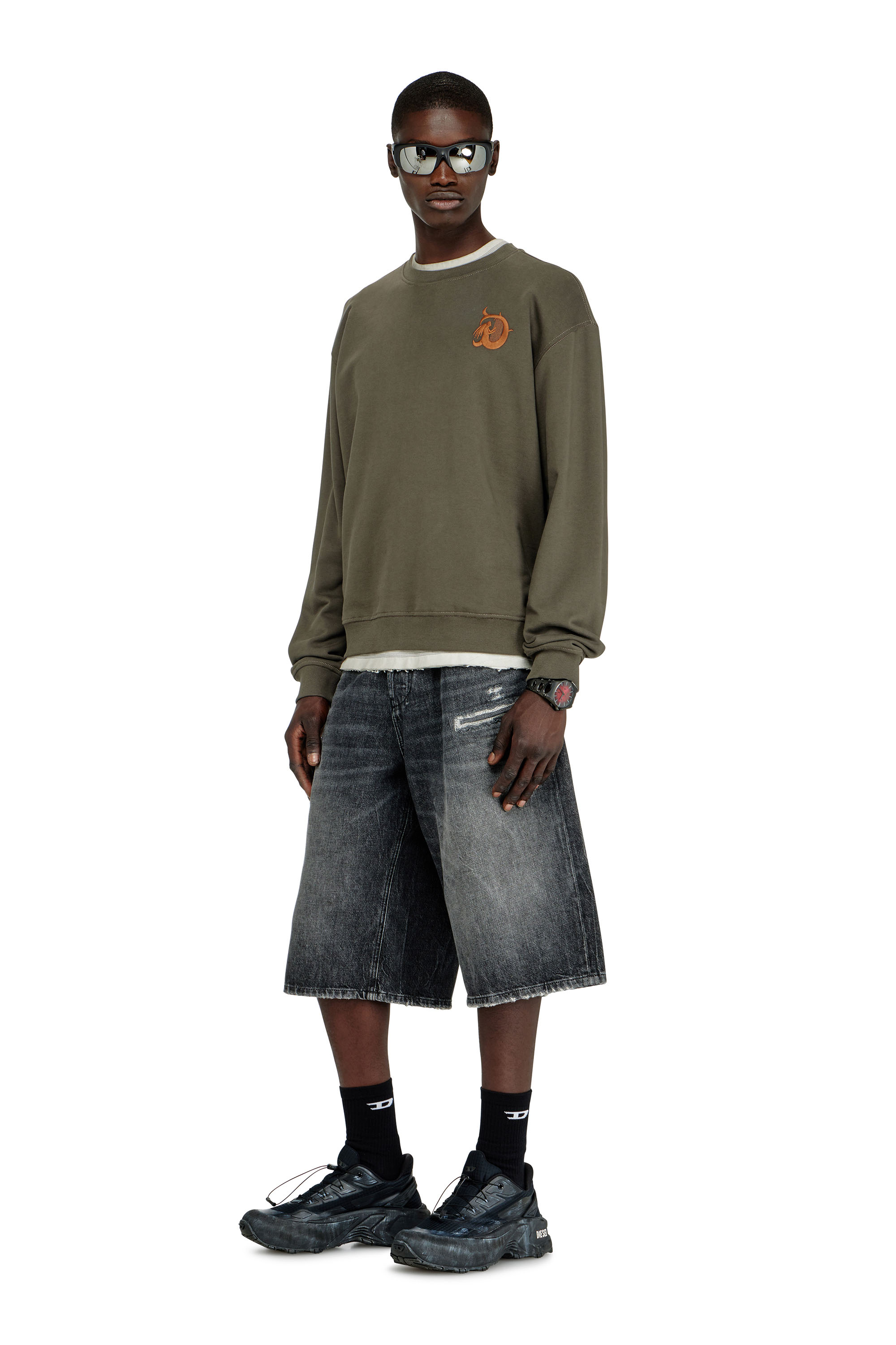 Diesel - S-NORM-AA4, Sudadera con bordado y estampado flock Hombre in Verde - 2