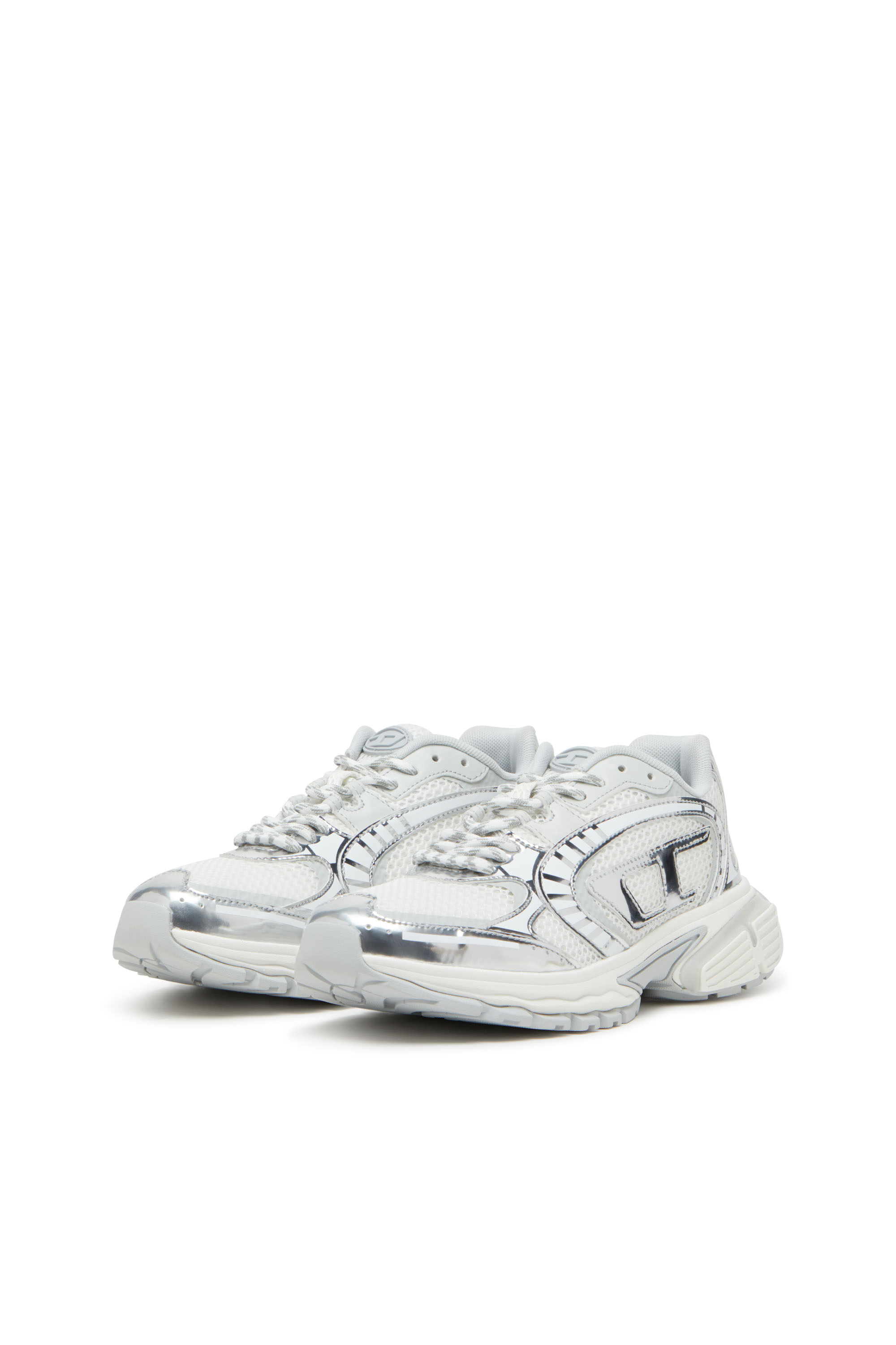 S-PRO-V-DENSE LOW W, White/Silver Diesel - S-PRO-V-DENSE LOW W, Woman's S-Pro-V-Dense-Metallic mesh sneakers with Oval D logo in White/Silver - 9