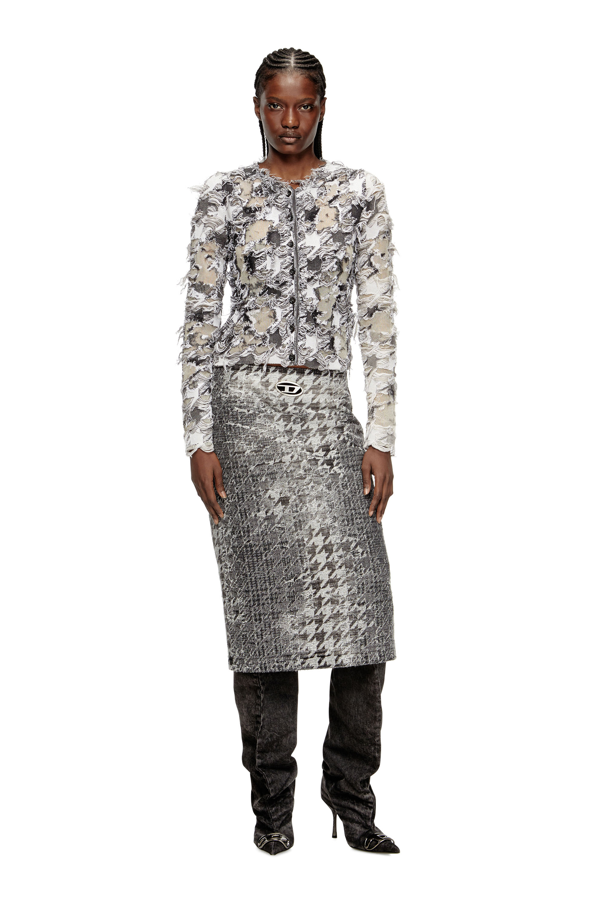 Diesel - M-SIBYLLA, Cárdigan en jacquard de pata de gallo devoré Mujer in Multicolor - 1