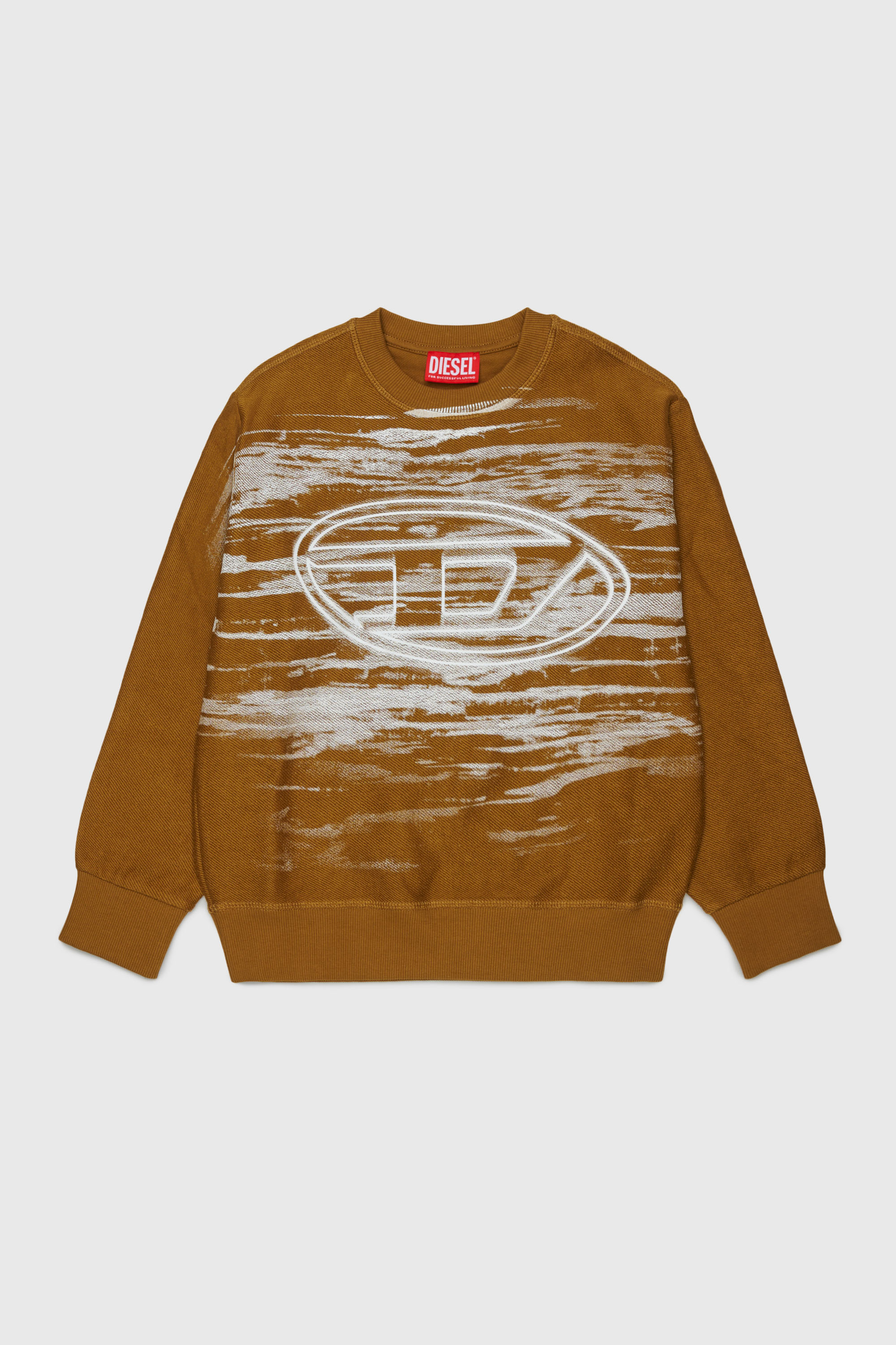 Diesel - SFRIT OVER, Sudadera con efecto de rayas y logo Oval D Hombre in Marr&oacute;n - 1