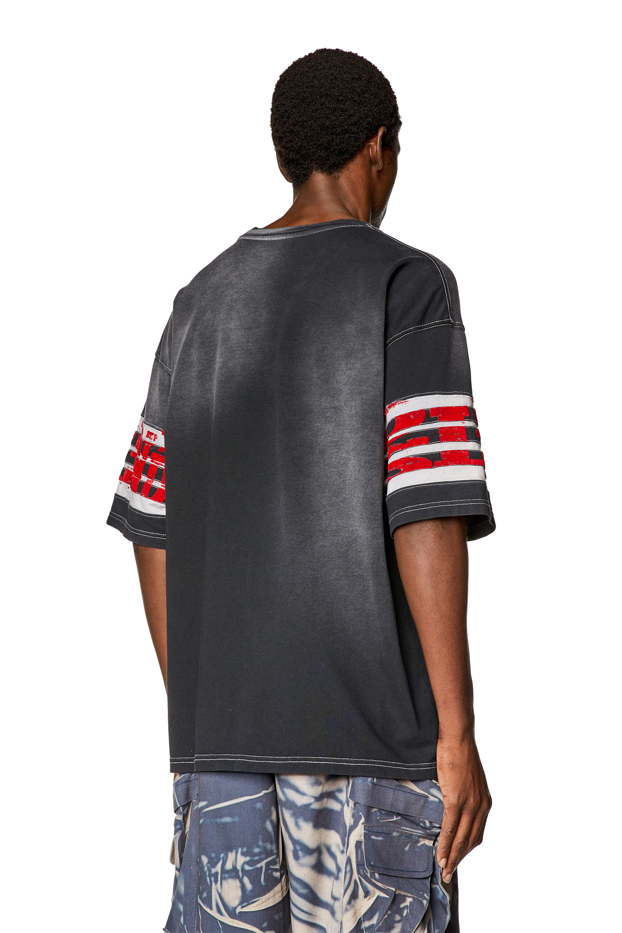 Diesel - T-BOST, Man's Faded jersey T-shirt with flock prints in Black - 4