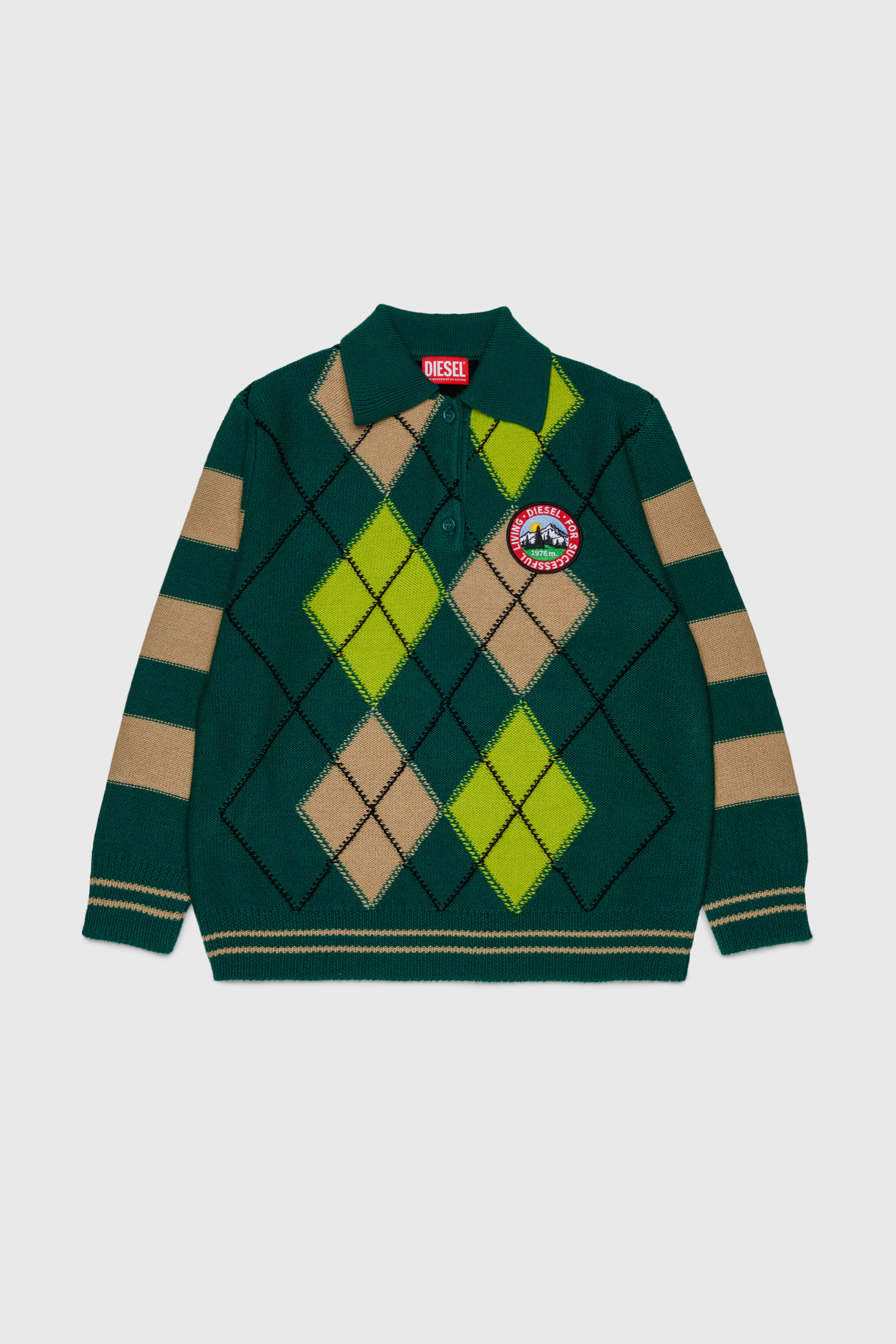 Diesel - KROMBY OVER, Jersey tipo polo de mezcla de lana con motivo argyle Unisex in Verde - 1