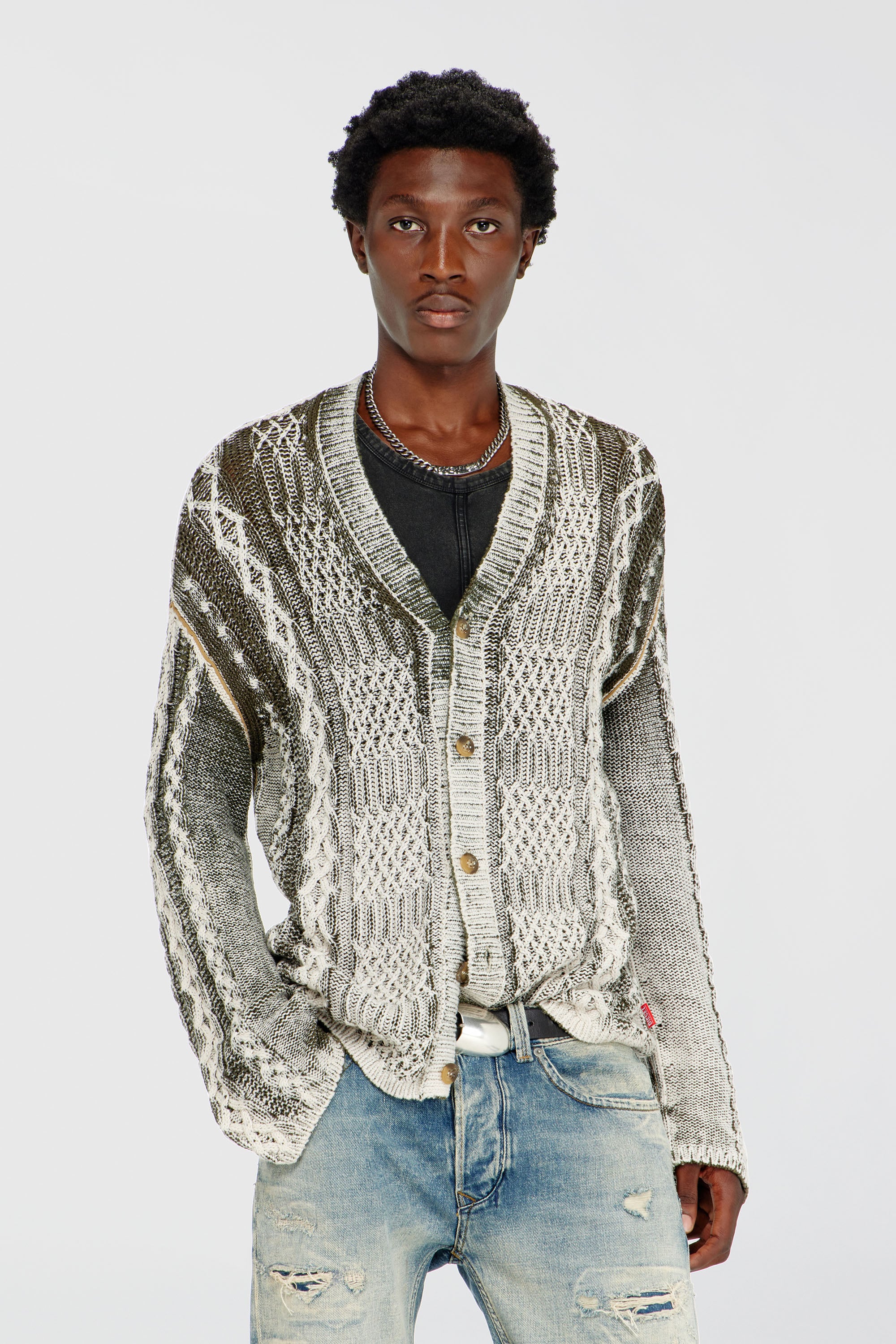 Diesel - K-MIOTO, C&aacute;rdigan de punto trenzado tratado Hombre in Multicolor - 1