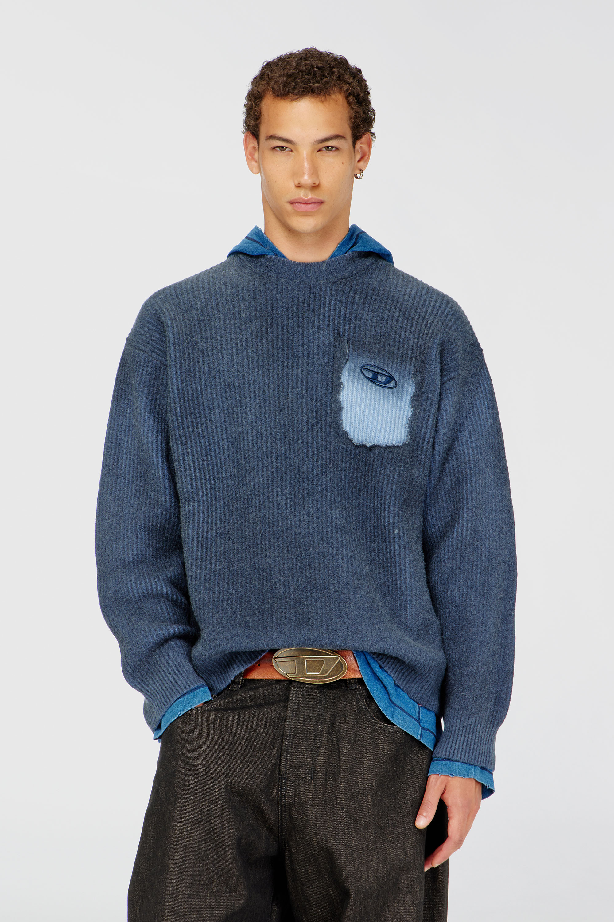 Diesel - K-PICKLER, Jersey de mezcla de lana con falso bolsillo Hombre in Azul marino - 1