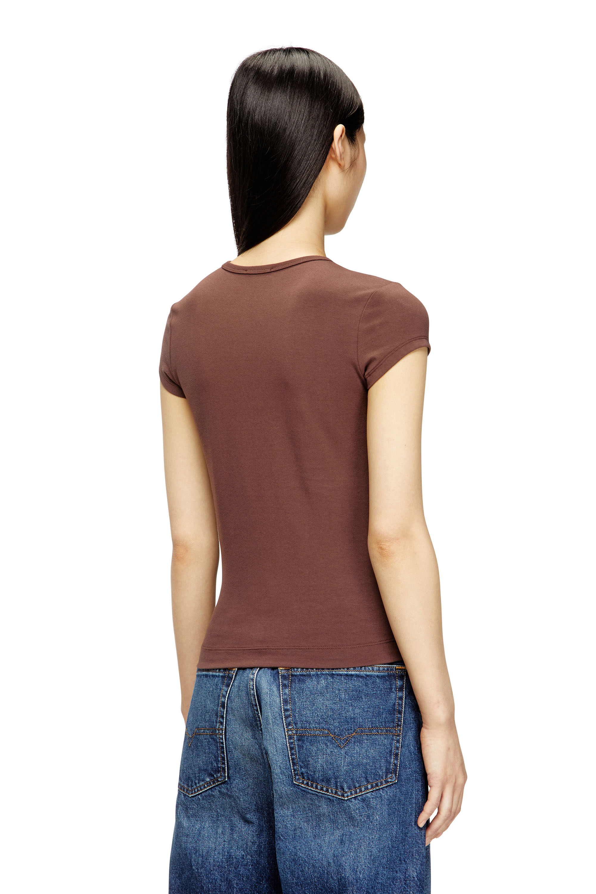 Diesel - T-ANGIE-OD, Camiseta con logotipo bordado con abertura Mujer in Marrón - 4