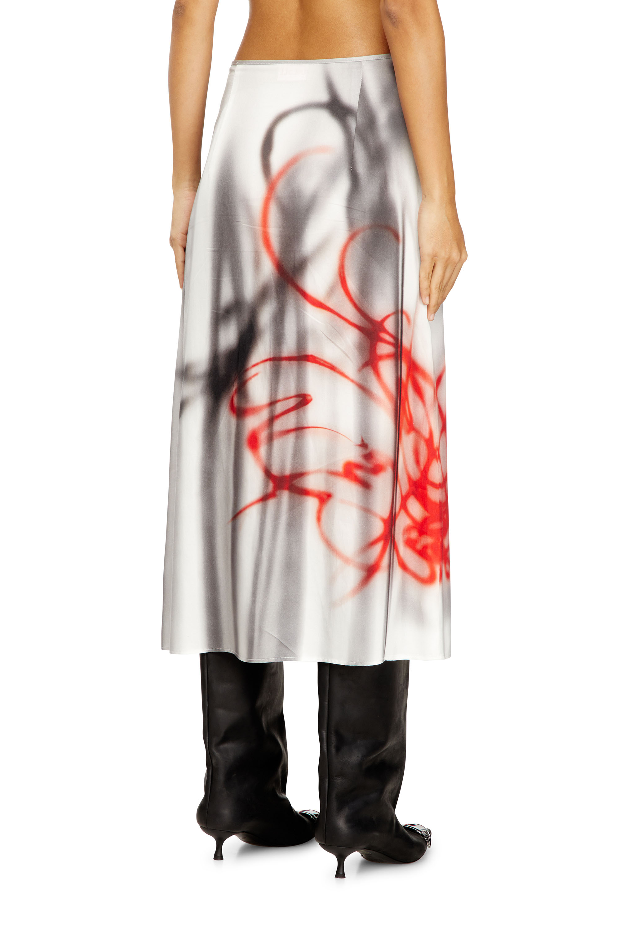 Diesel - O-RCHID-S1, Falda midi de satén con estampado de graffiti Mujer in Gris - 4