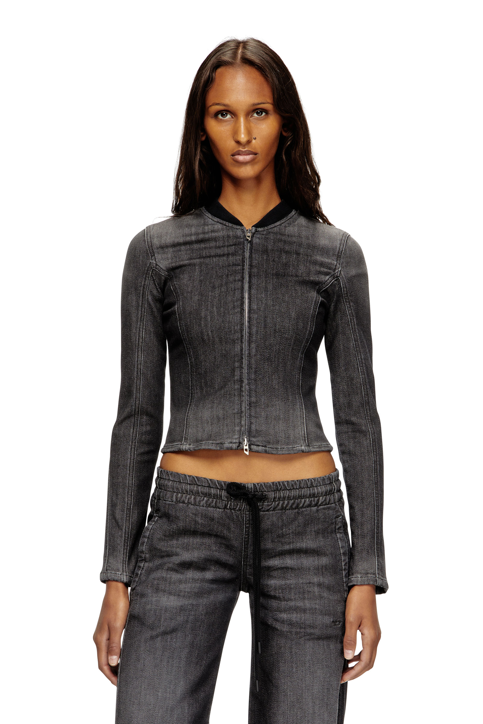 Diesel - DE-GARY-D JOGG, Chaqueta recortada en denim monocromático Mujer in Negro - 1