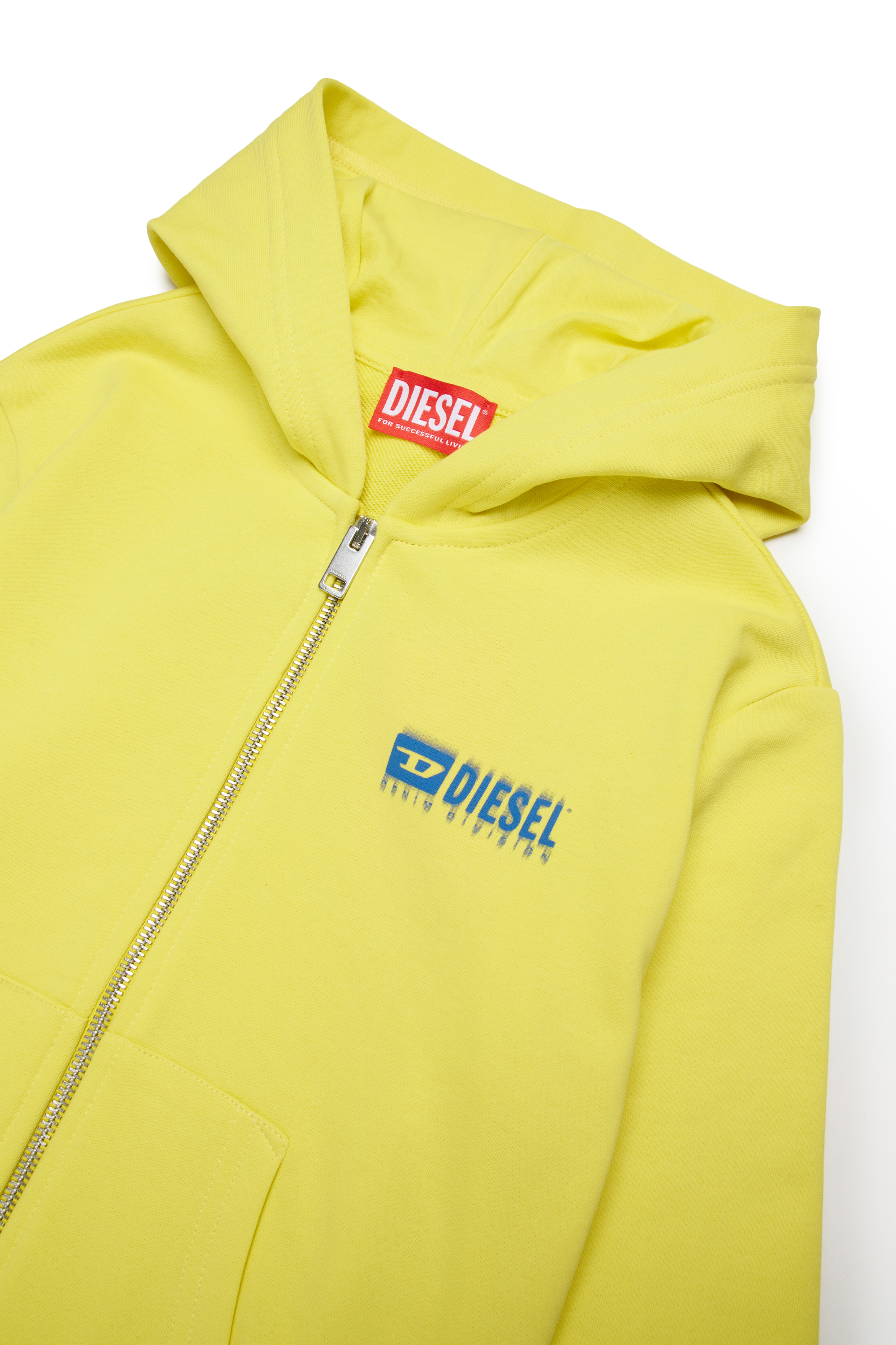 Diesel - SVOUGZIP OVER, Sudadera con capucha y cremallera con logotipo manchado Hombre in Amarillo - 3