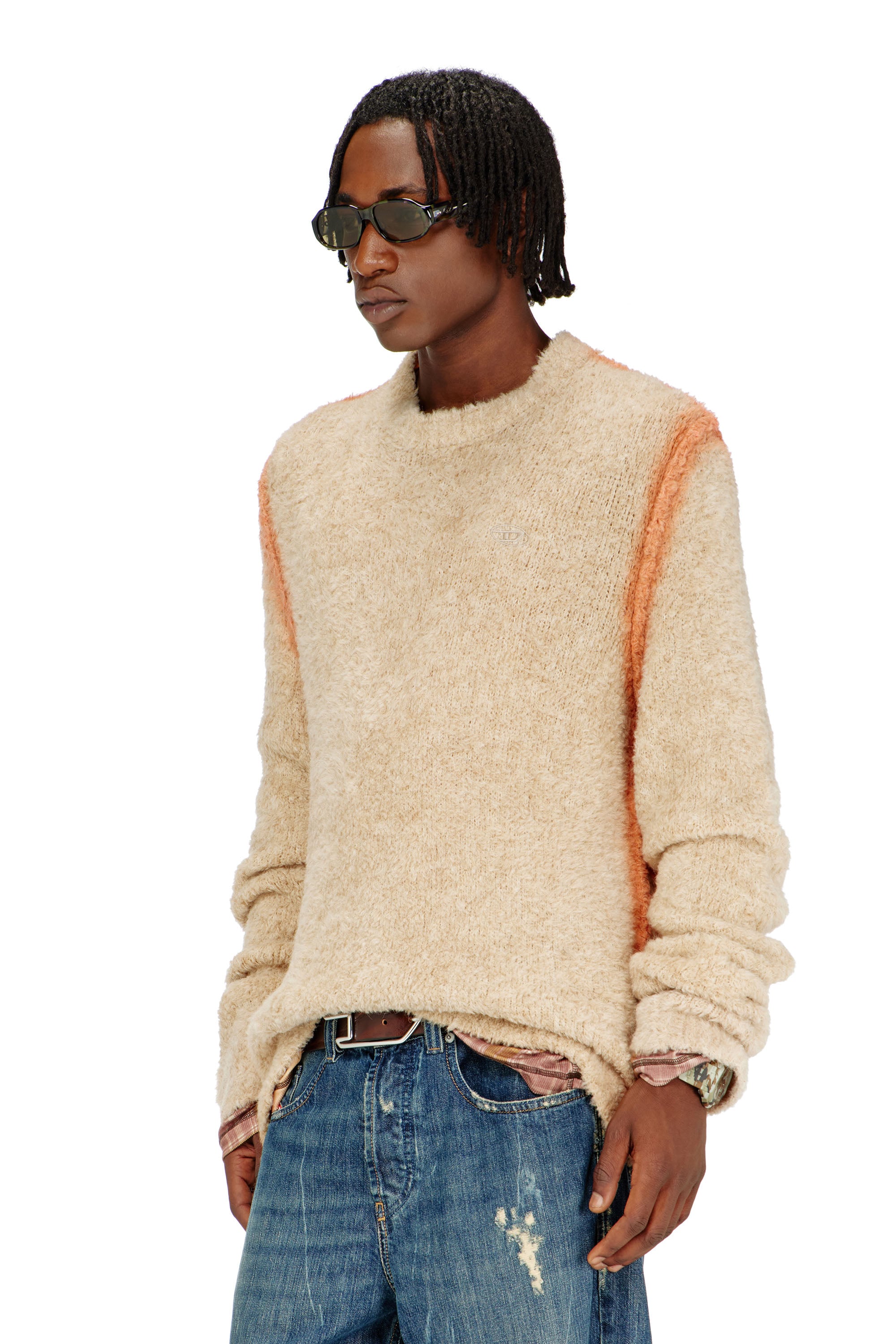 Diesel - K-RIMI, Jersey de mezcla de alpaca con costuras te&ntilde;idas efecto spray Hombre in Marr&oacute;n - 1