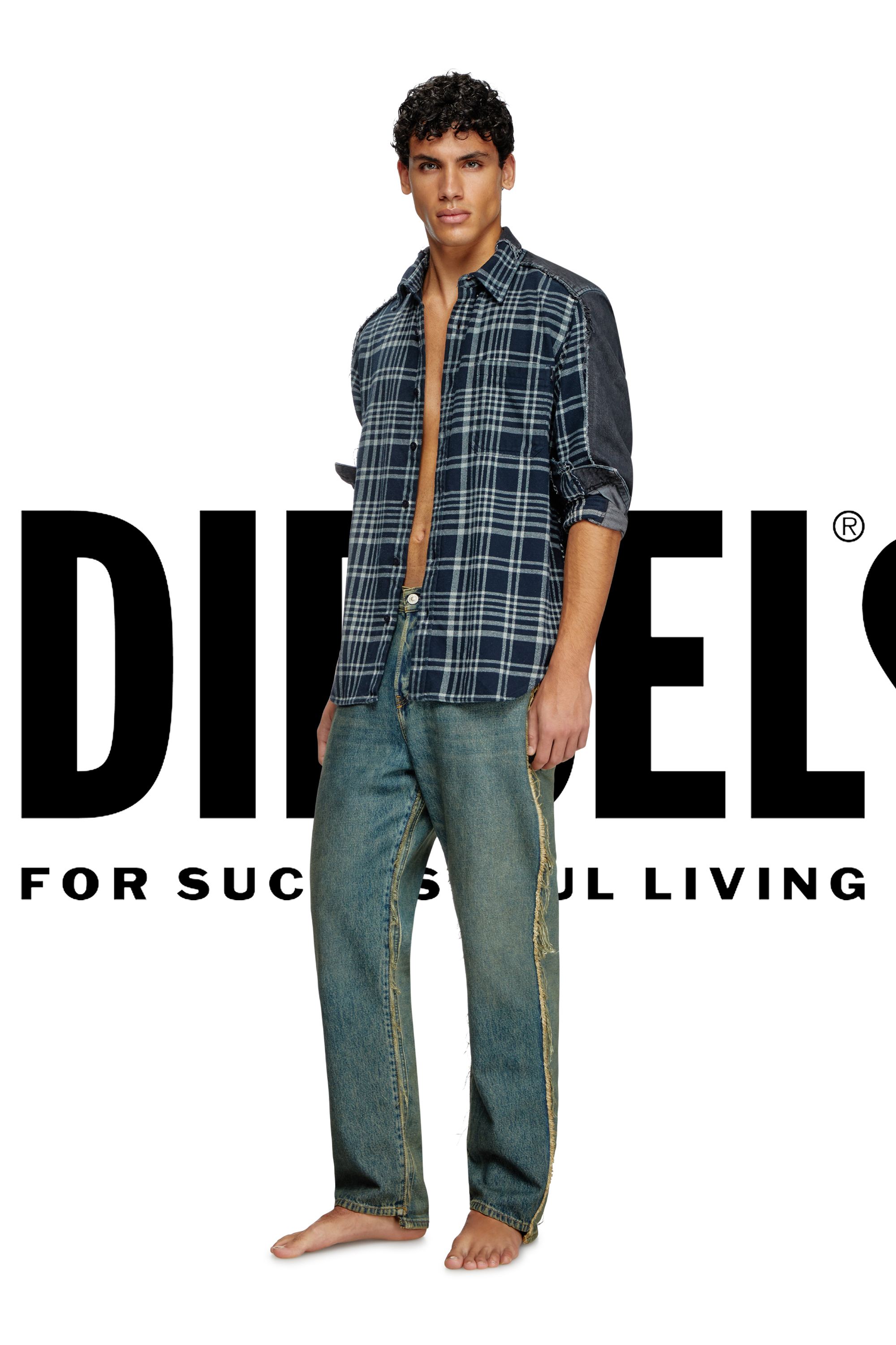 Diesel - Shirt Dieseloves 6B, Camisa de denim sobreteñido y cuadros Unisex in Multicolor - 1