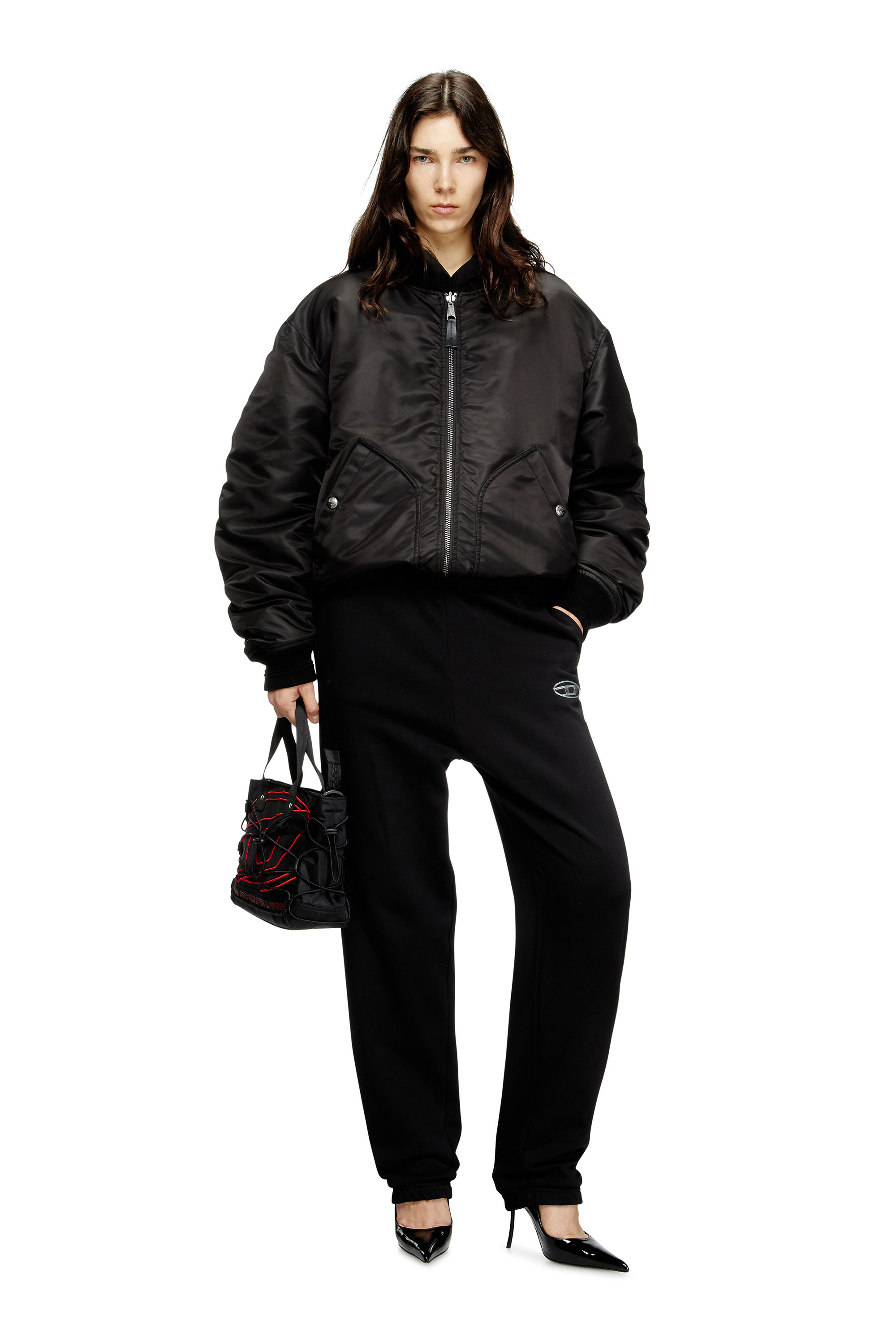 Diesel - P-LACYN-OD, Pantalones deportivos con logotipo Oval D con efecto metálico Mujer in Negro - 2