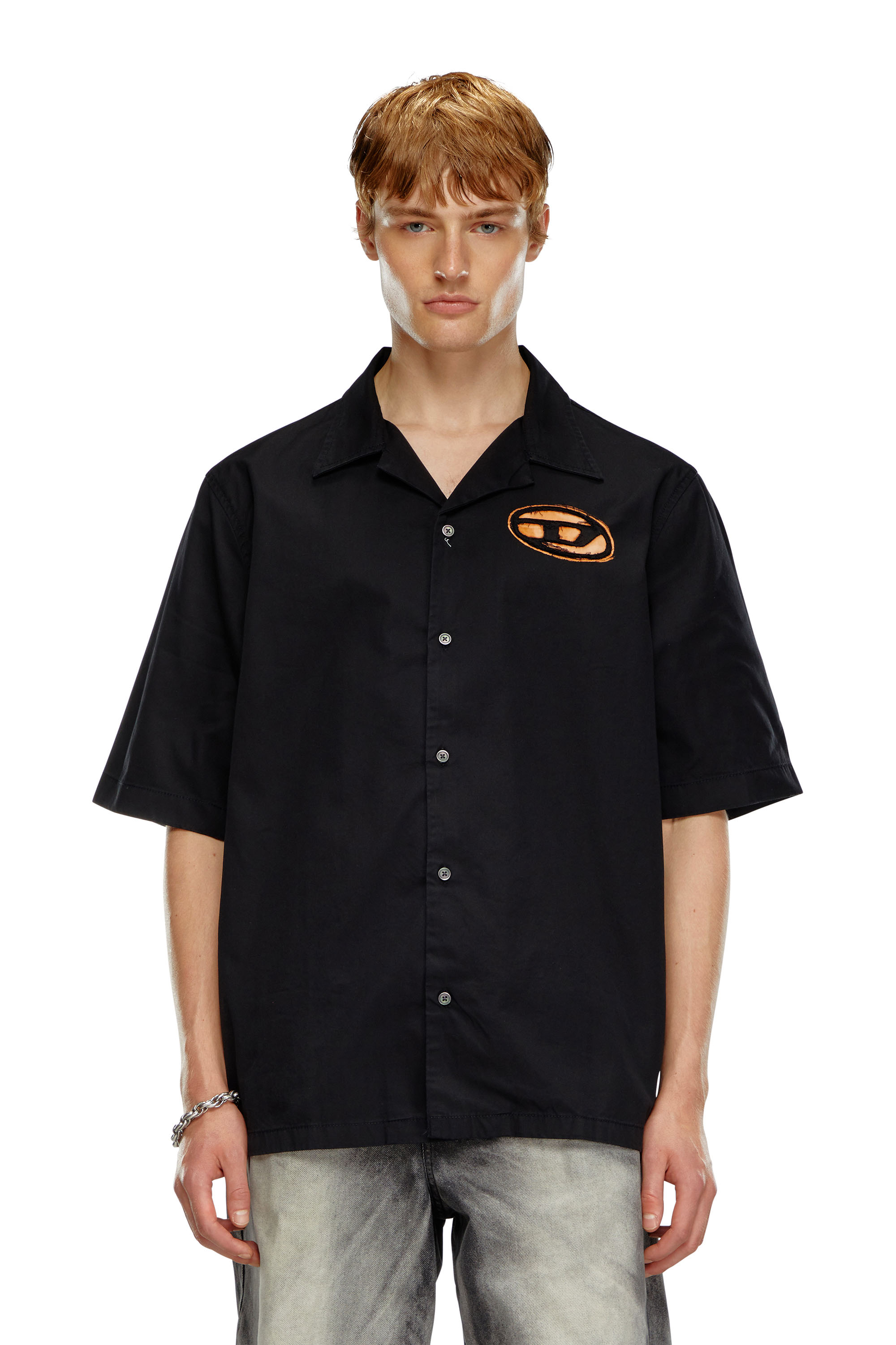 Diesel - S-STAN-BLEACH, Hombre Camisa de bolos con efecto descolorido in Negro - Image 1