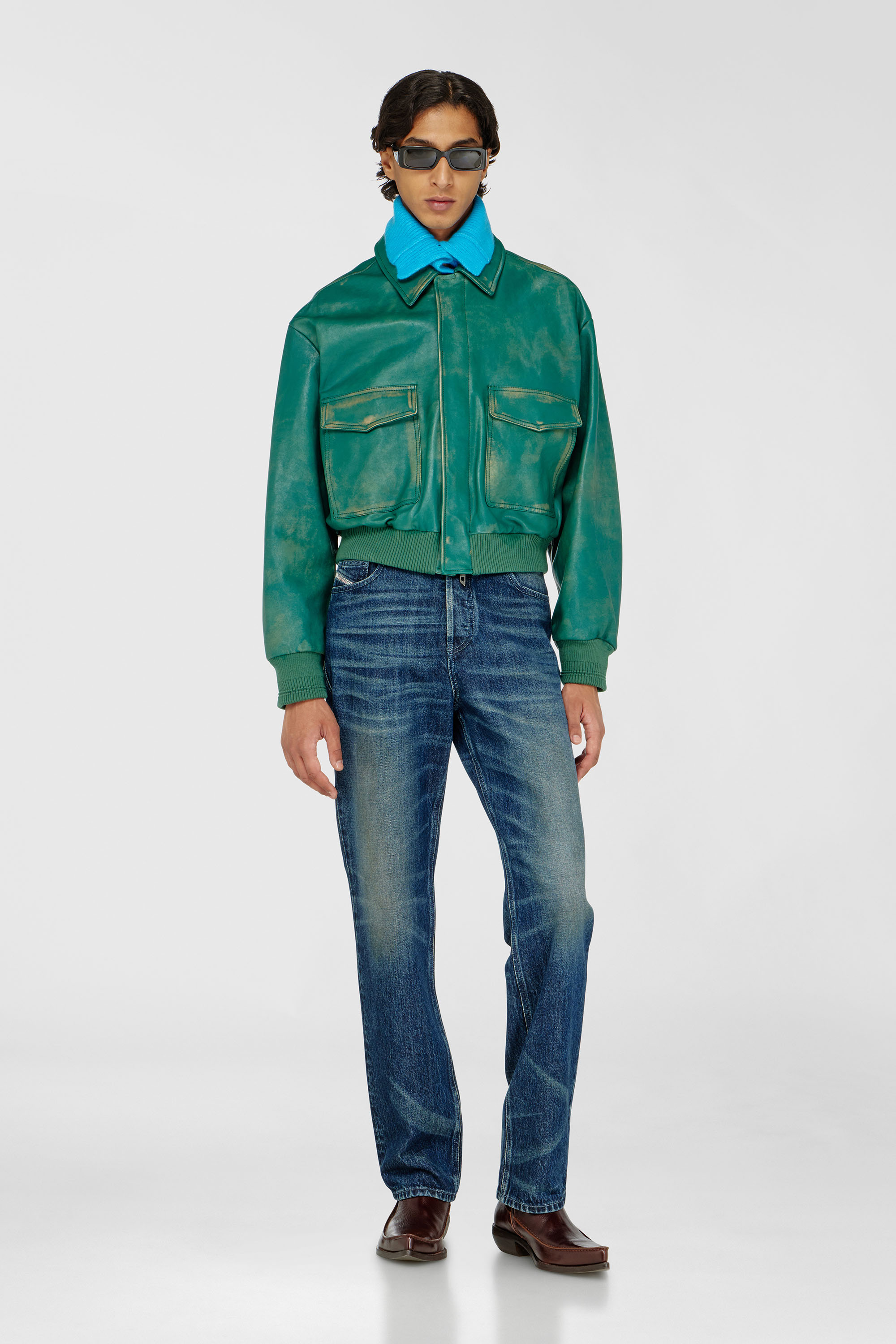Diesel - L-UMAN, Chaqueta aviador de cuero tratado Hombre in Verde - 2