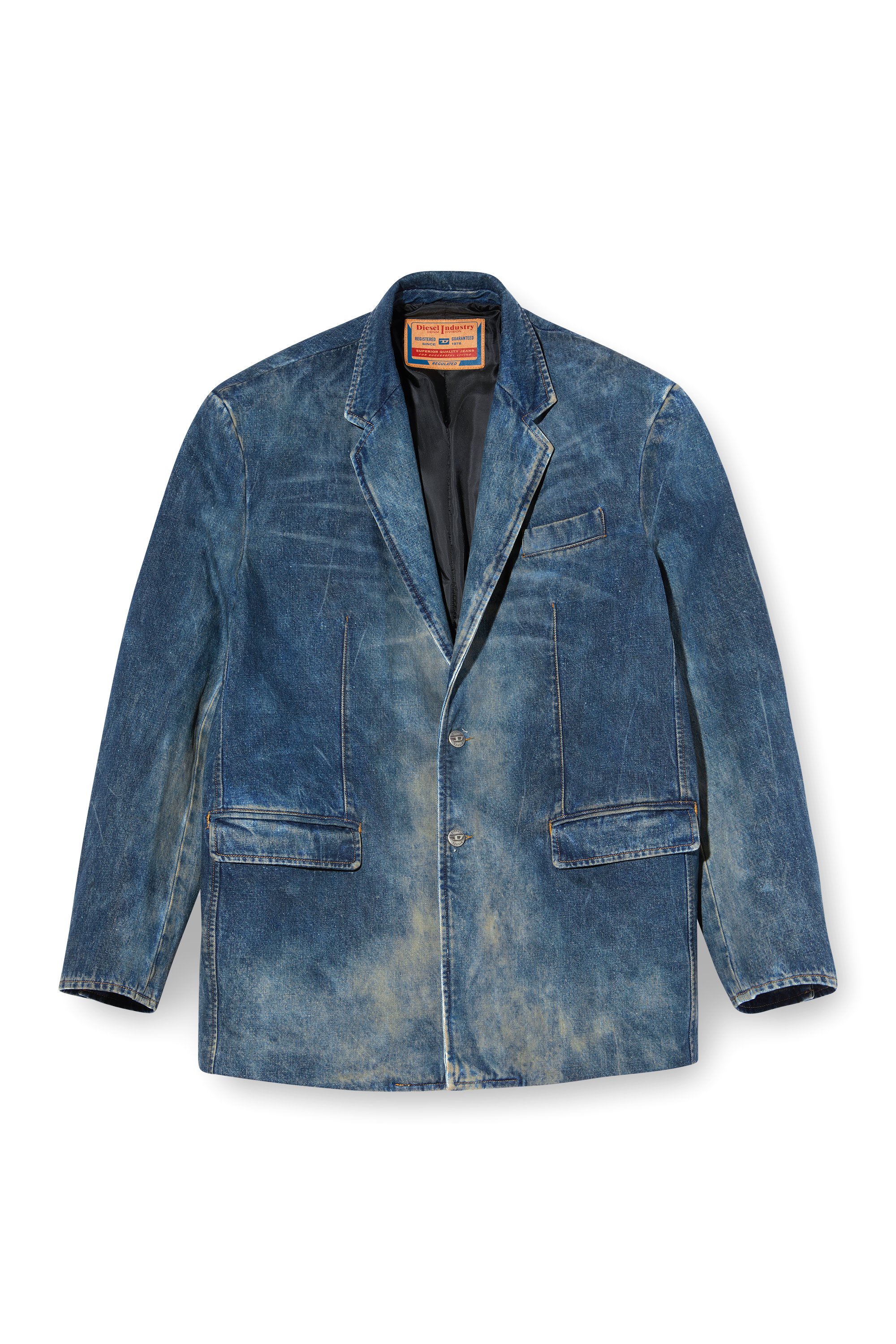 Diesel - D-OVER-DD, Blazer en denim tratado a mano con efecto de suciedad Unisex in Azul marino - 3