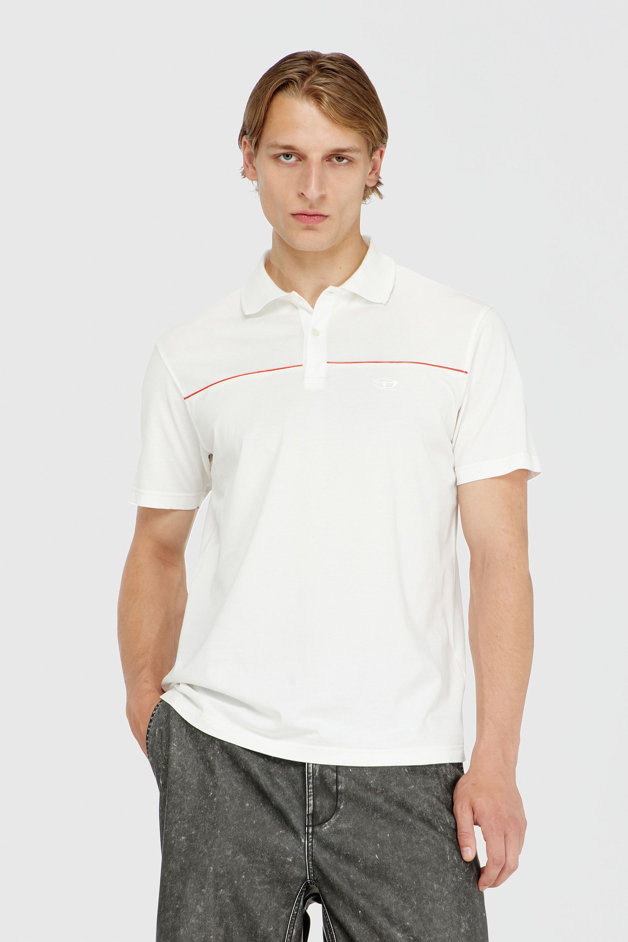 Diesel - T-REJUST-PIPING, Polo con ribetes en contraste Hombre in Blanco - 1