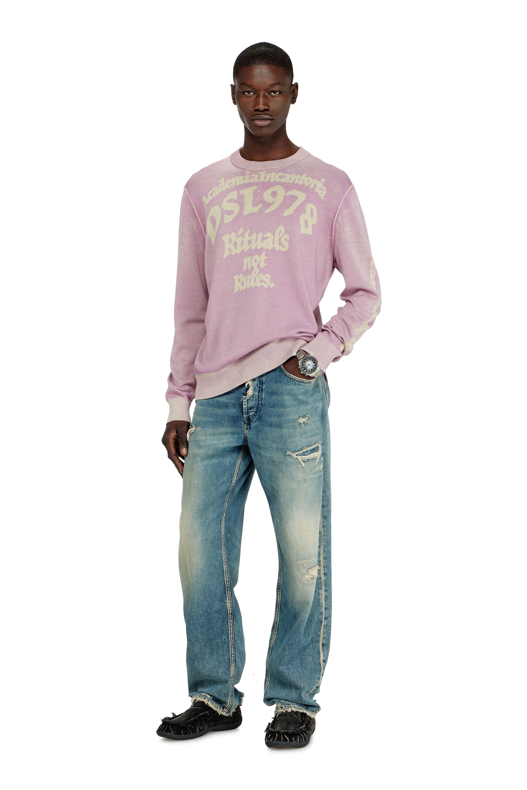 Diesel - K-LAUTI, Jersey de algod&oacute;n tratado con eslogan Hombre in Morado - 1