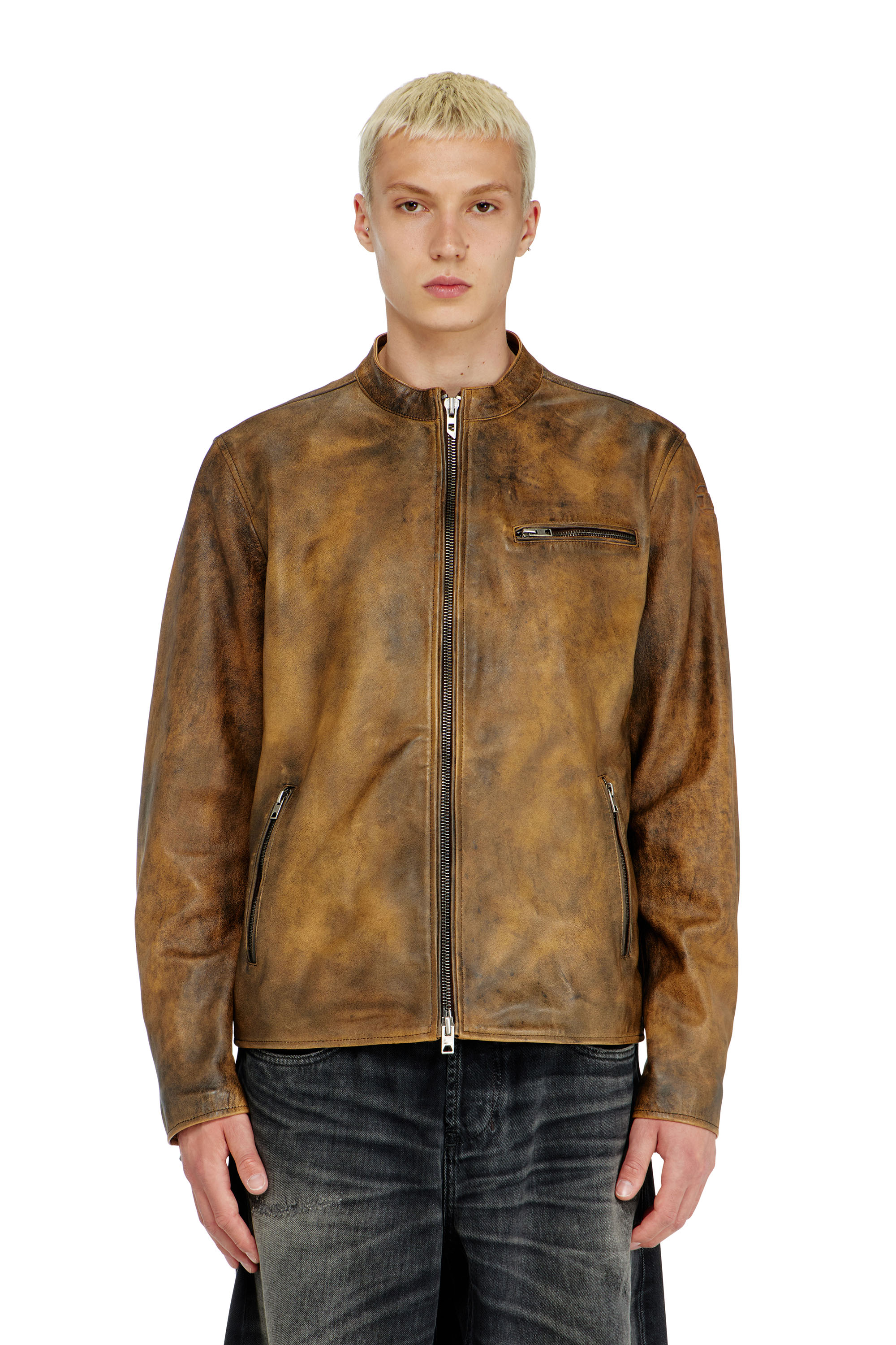 Diesel - L-ZAD-KNCZ, Chaqueta biker de piel tratada Hombre in ToBeDefined - 1