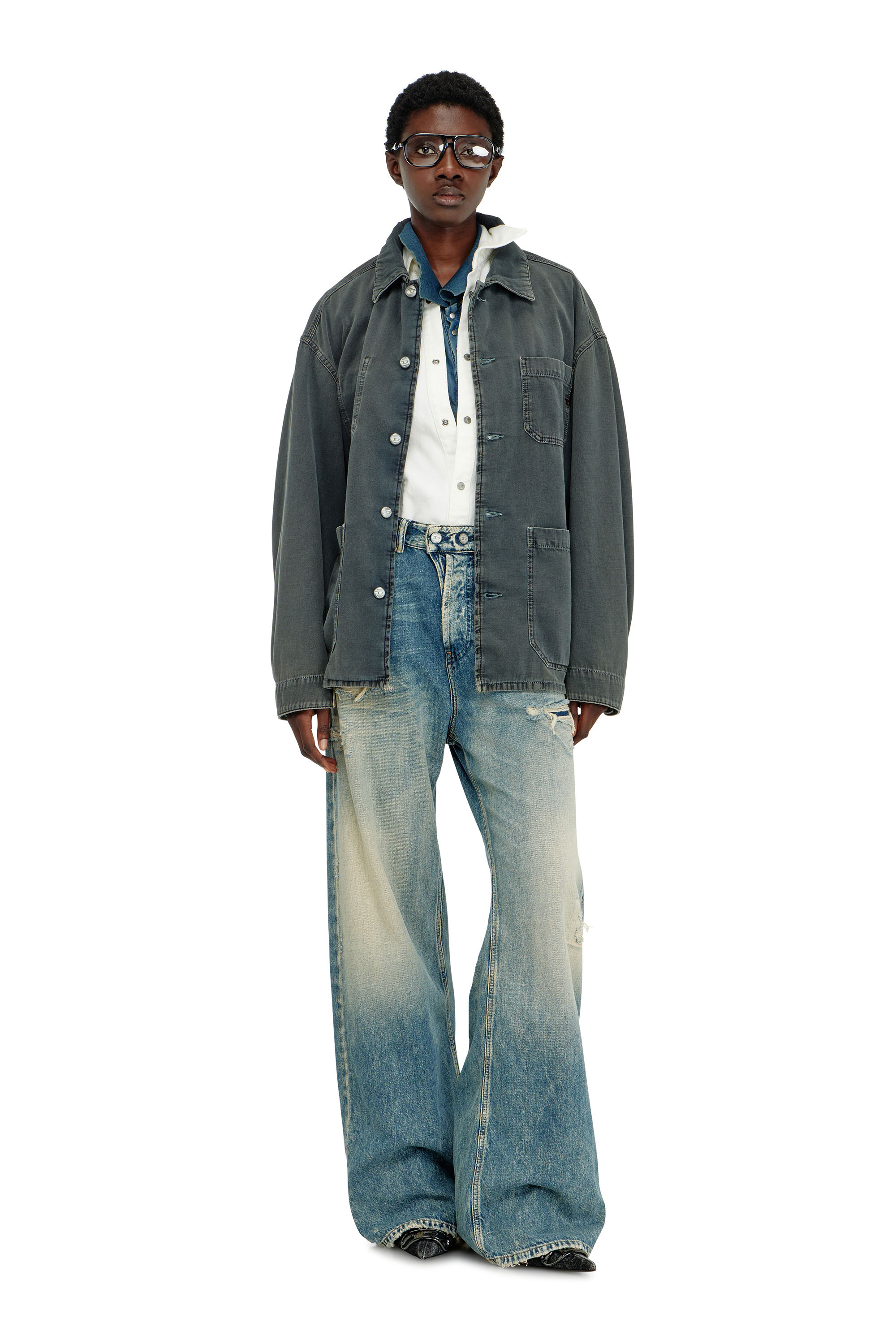 Diesel - D-STACK-U, Chaqueta estilo utility de denim te&ntilde;ido Unisex in Gris - 2
