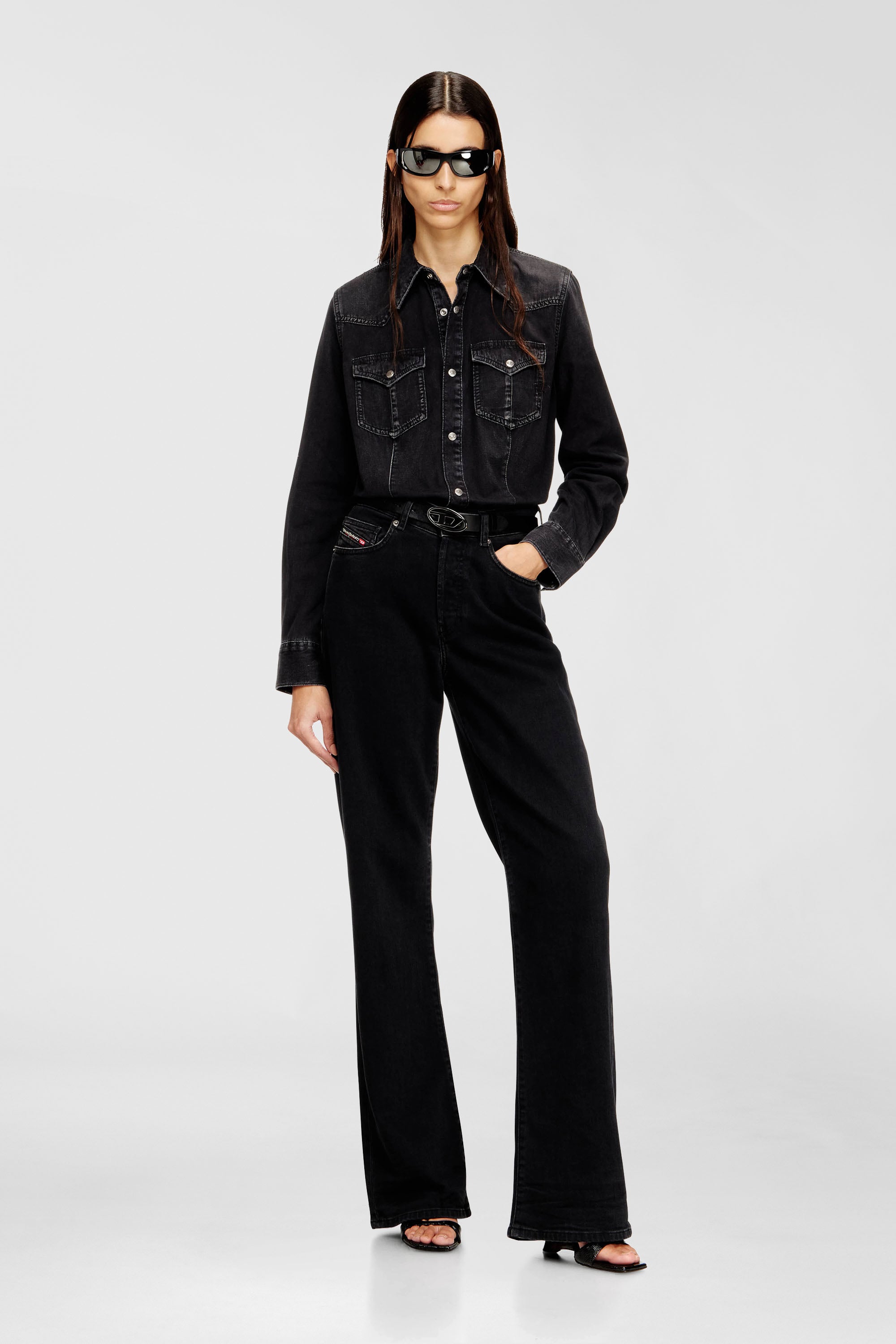 Diesel - DE-WAVES, Camisa vaquera en denim tratado Mujer in Negro - 2