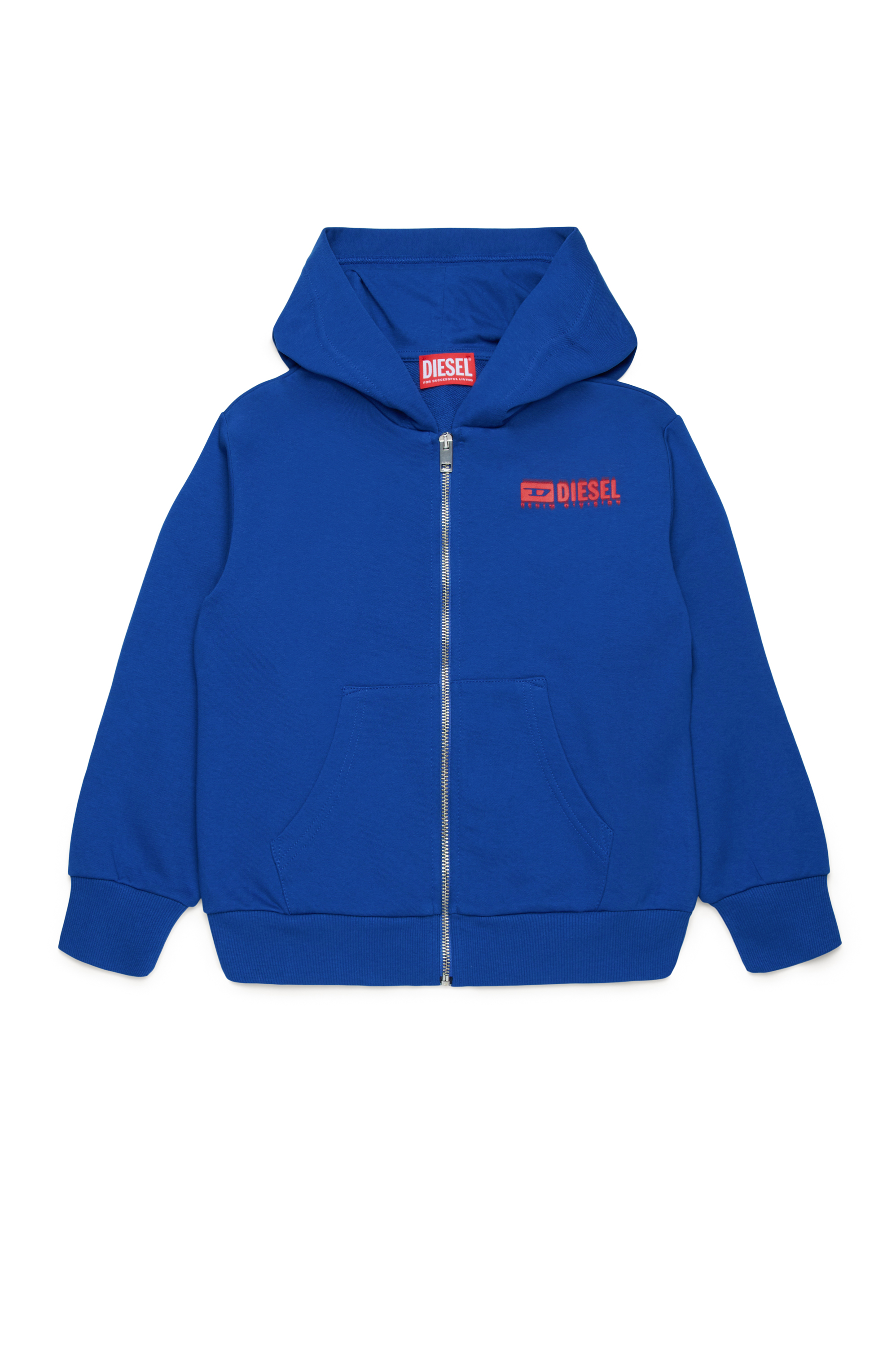 Diesel - SVOUGZIP OVER, Sudadera con capucha y cremallera con logotipo manchado Hombre in Azul marino - 1