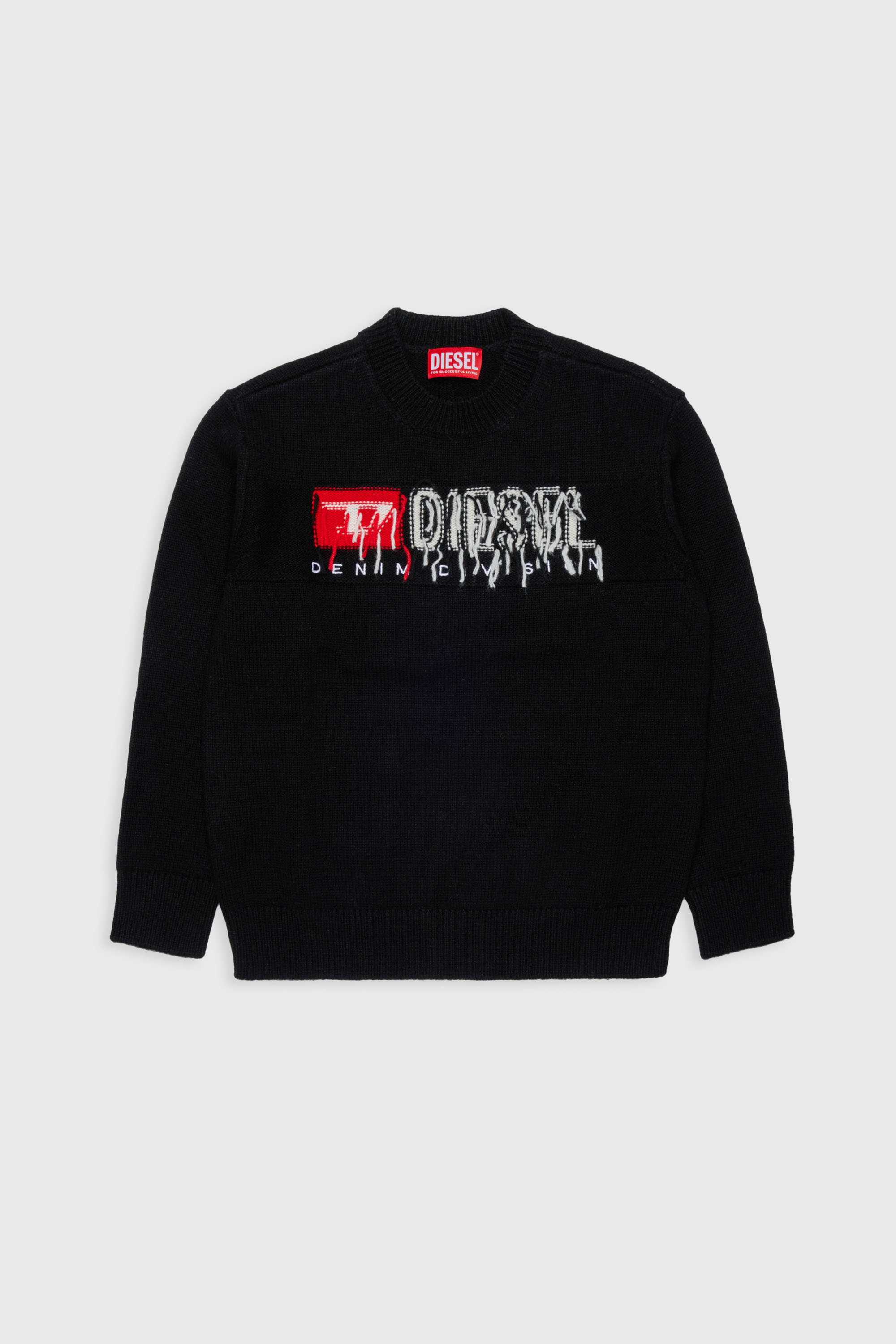 Diesel - KONZI OVER, Jersey enriquecido con cachemir y logo desgastado Hombre in Negro - 1