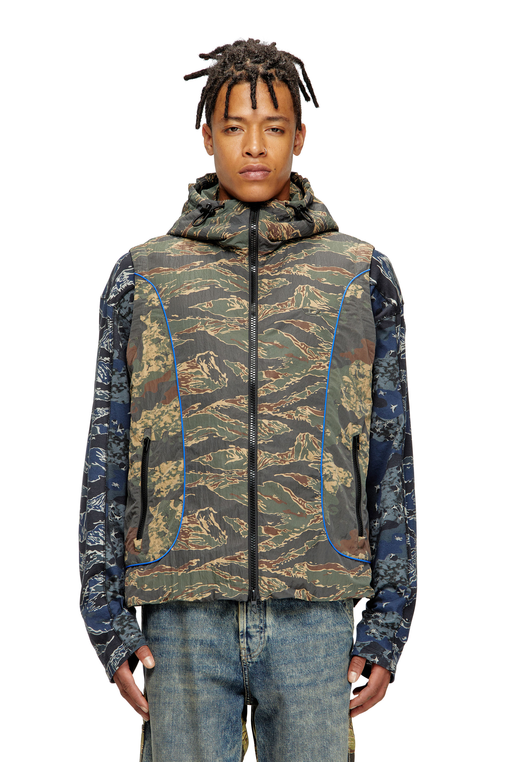 Diesel - J-OSTEND-SL-CAMU, Chaleco con capucha y mezcla de estampados de camuflaje Hombre in Multicolor - 1