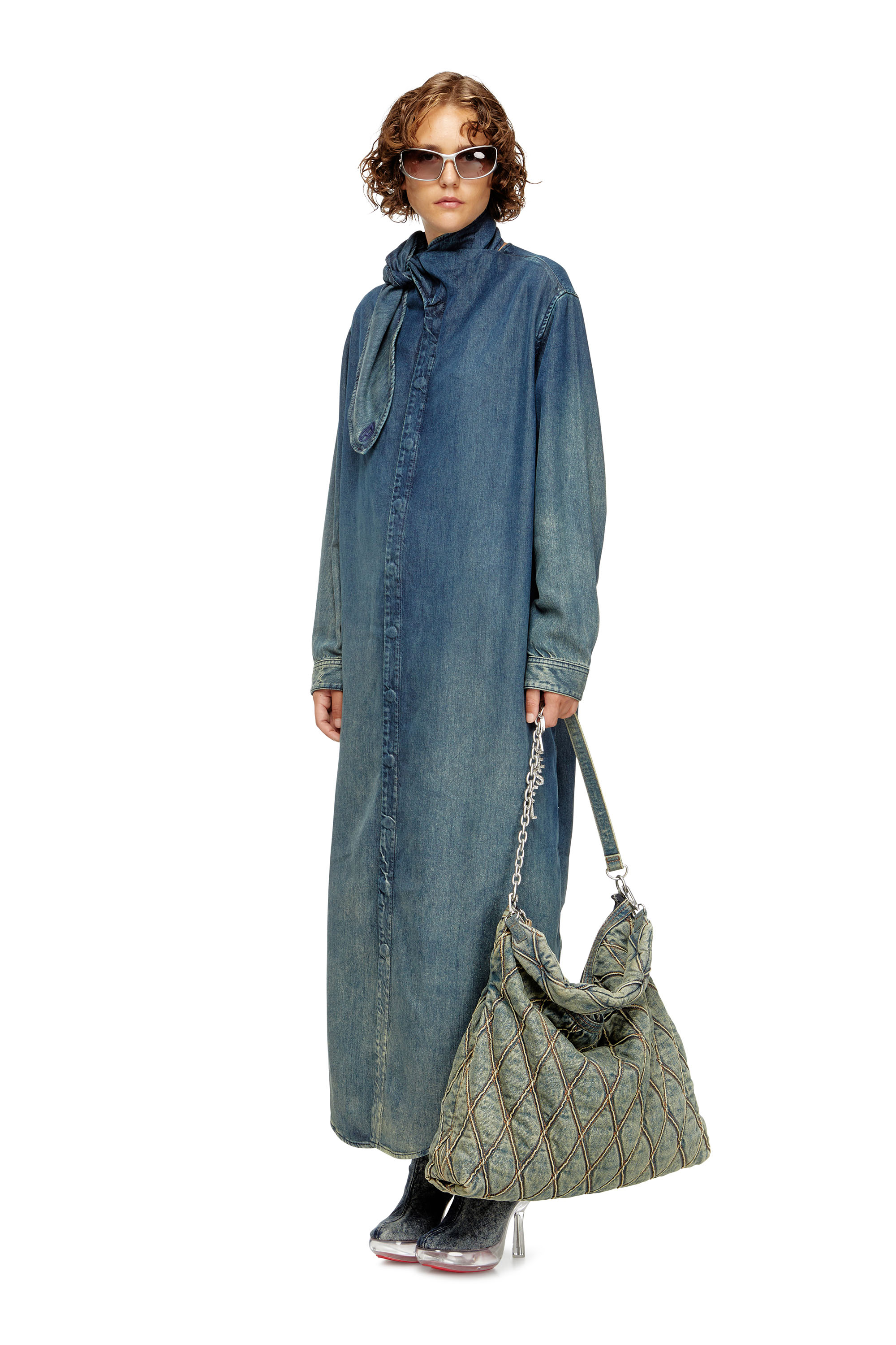 Diesel - DE-BARBARA-S, Vestido camisero largo de denim fluido Mujer in Azul marino - 1
