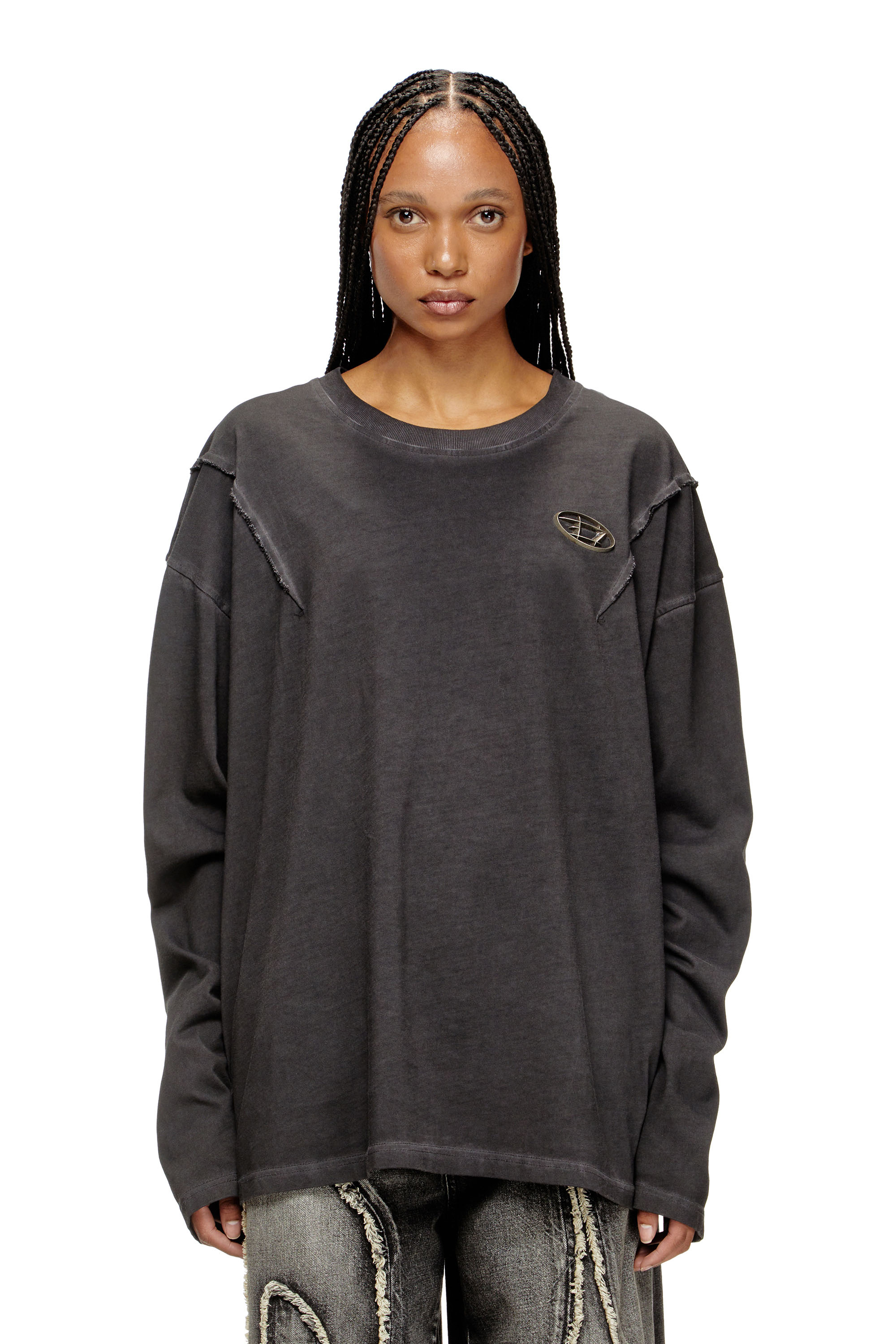 Diesel - T-THUG-T-SHIRT, Camiseta de manga larga con efecto lavado oscuro Unisex in Gris - 6