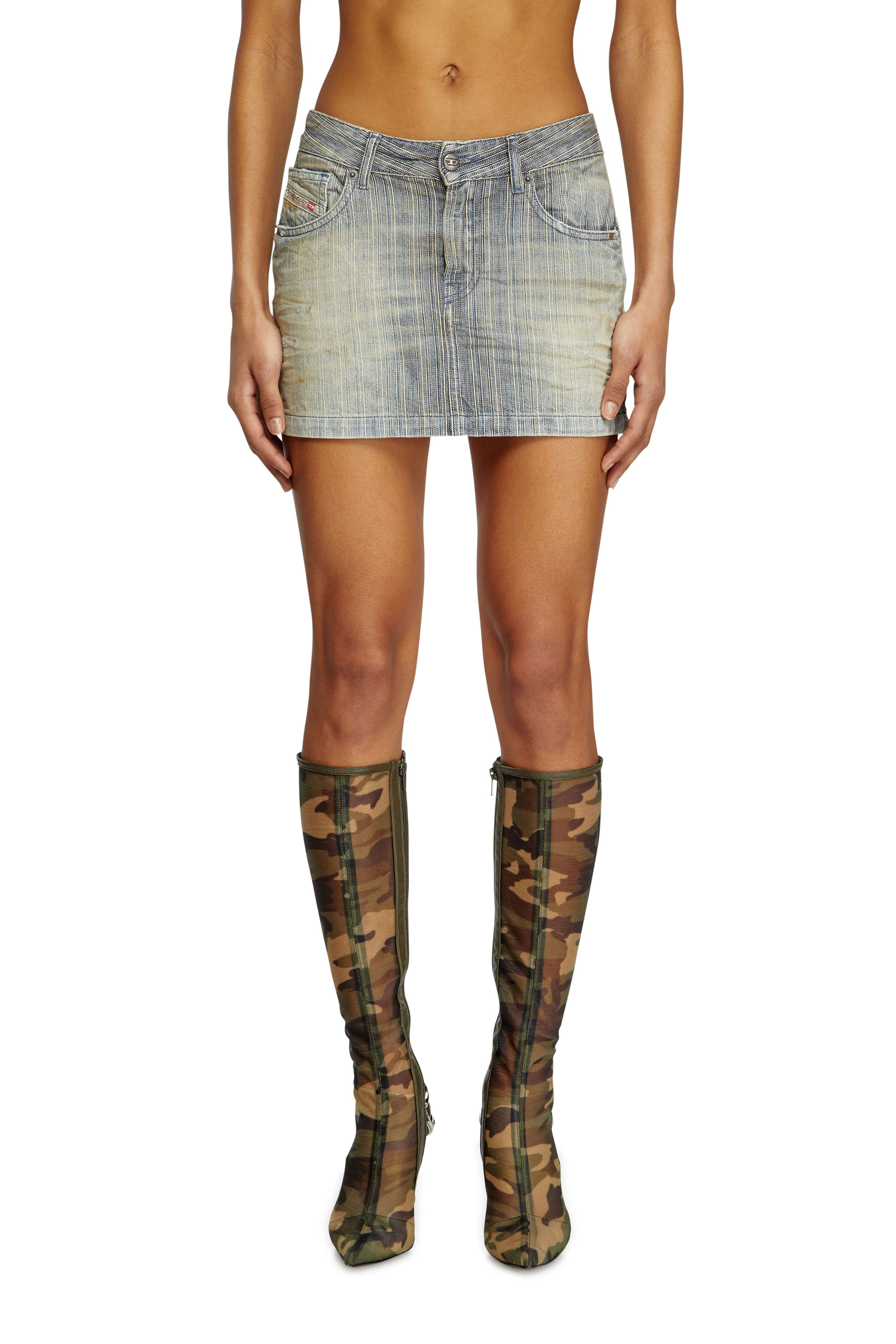 Diesel - DE-RON, Minifalda en denim de rayas &iacute;ndigo Mujer in Azul marino - 3